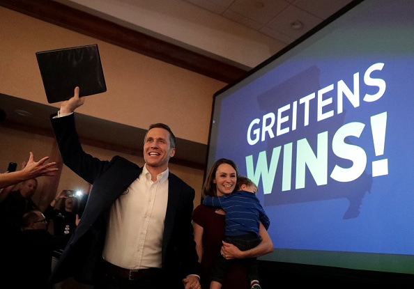 Eric Greitens emerges as winner of the Missouri governor's race on Tuesday, Nov. 8, 2016, at his election watch party at the Double Tree Hotel in Chesterfield, Mo.