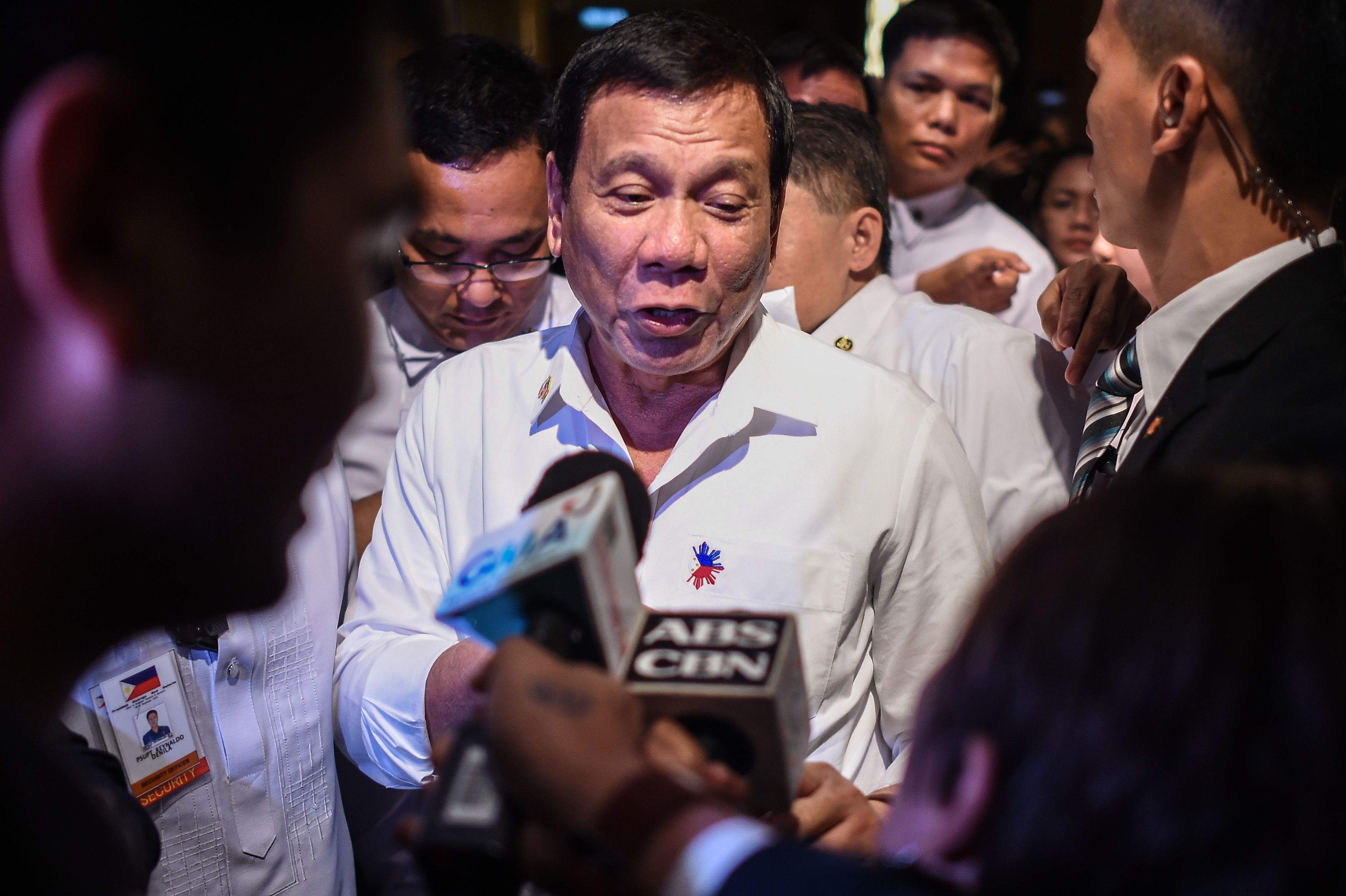 Philippine's President Rodrigo Duterte speaks to media after meeting with  Philippine nationals living in Malaysia during an official visit in Kuala Lumpur on Nov. 9, 2016. (Mohd Rasfan—AFP/Getty Images)