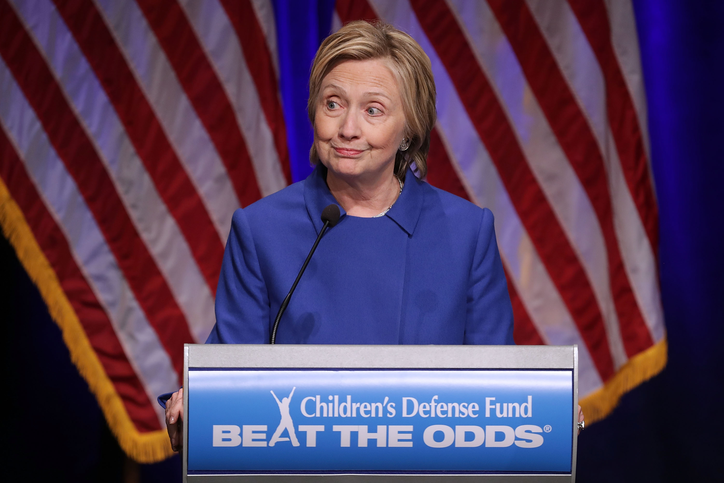 Former Secretary of State and former Democratic Presidential nominee Hillary Clinton delivers remarks while being honored during the Children's Defense Fund's Beat the Odds Celebration at the Newseum in Washington on Nov. 16, 2016. (Chip Somodevilla—Getty Images)