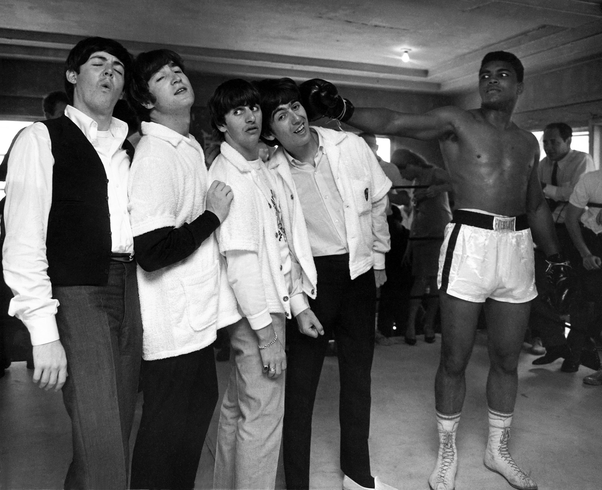 The Beatles and Cassius Clay, 5th street Gym, Miami, 1964.