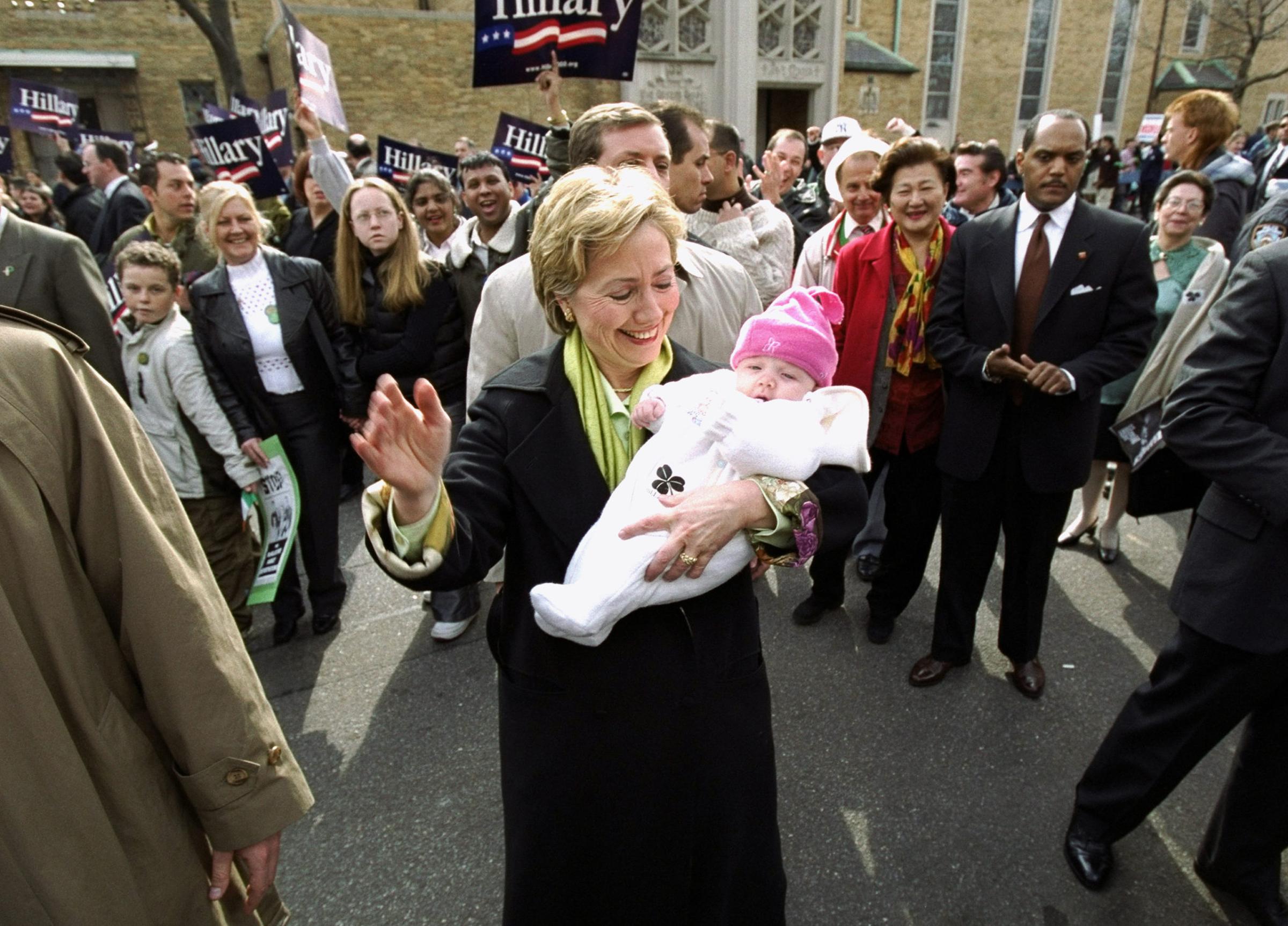 Senatorial candidate Hillary Rodham Clinton takes baby along