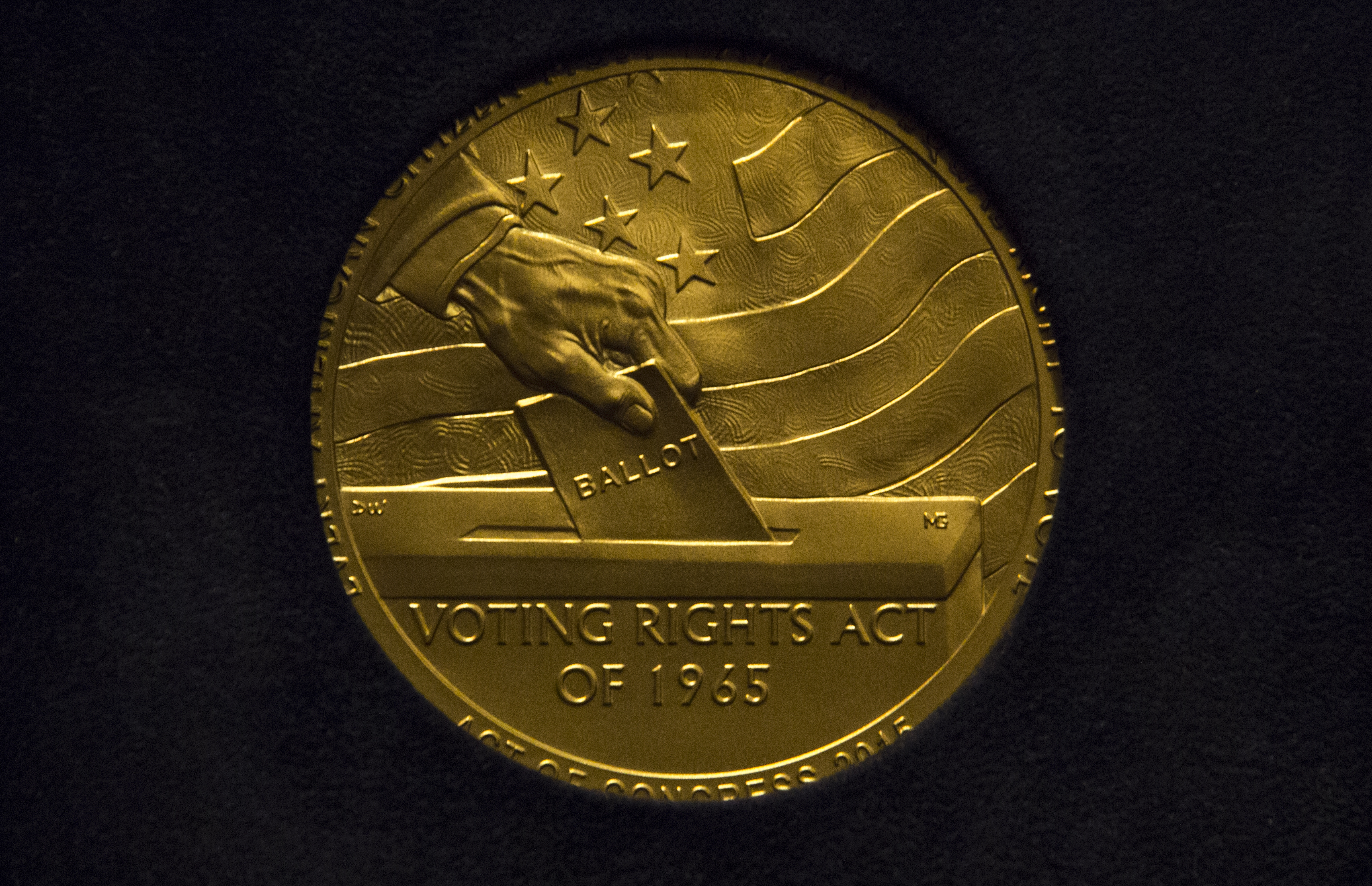 The Congressional Gold Medal given in honor of "the Foot Soldiers of the 1965 Voting Rights Marches who peacefully marched from Selma to Montgomery in protest of the denial of their right to vote," on Capitol Hill, February 24, 2016 in Washington, DC. (Drew Angerer&mdash;Getty Images)