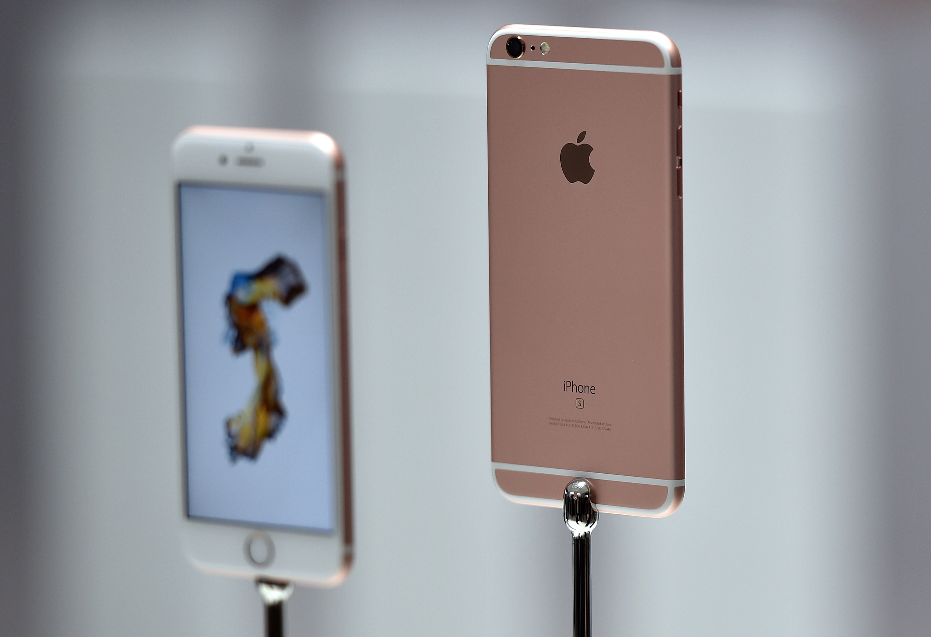 New models of the iPhone 6s are seen displayed during an Apple media event in San Francisco, California on September 9, 2015.