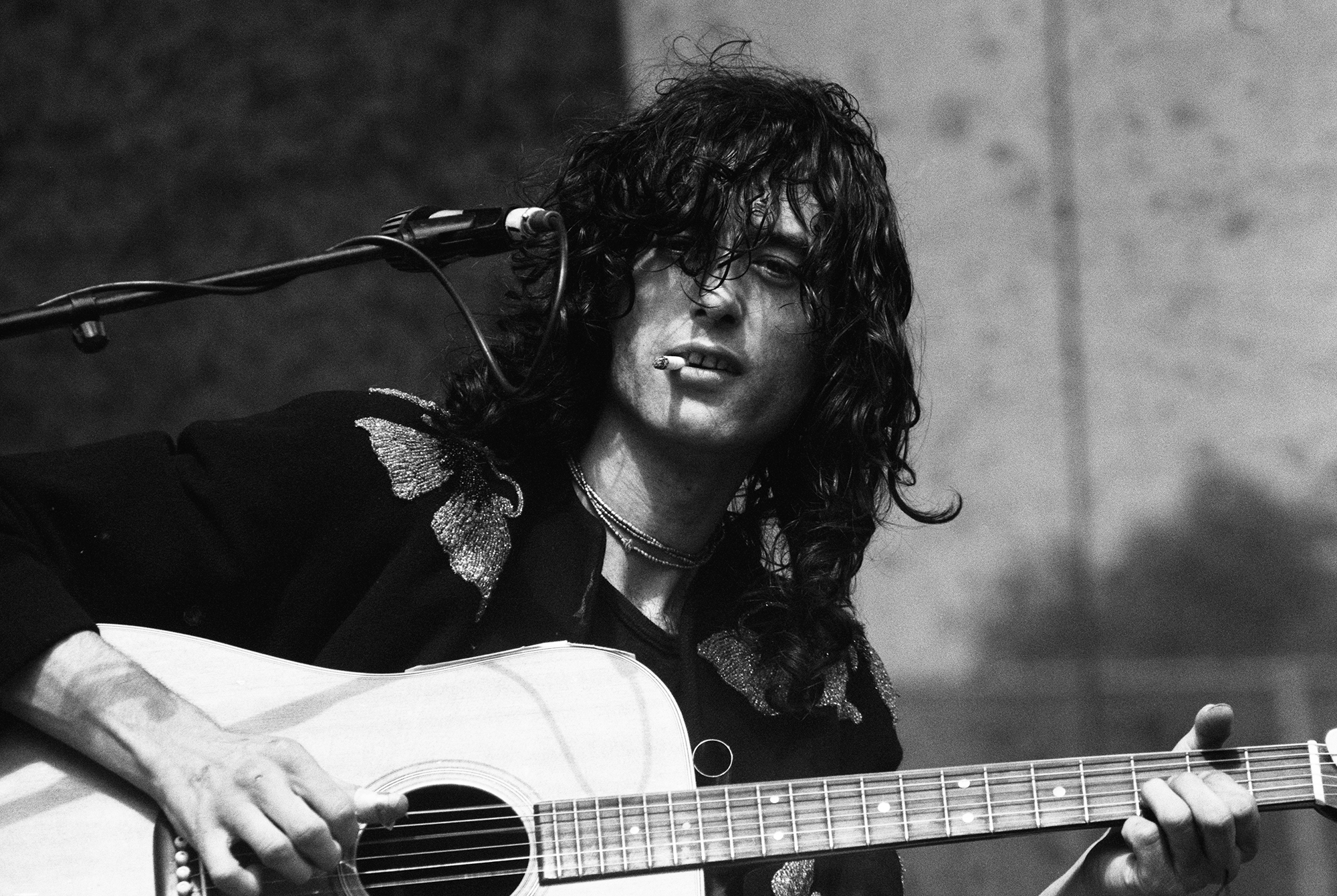 Led Zeppelin's Jimmy Page at Oakland Coliseum at "Day on the Green," in Oakland, Calif., 1977.