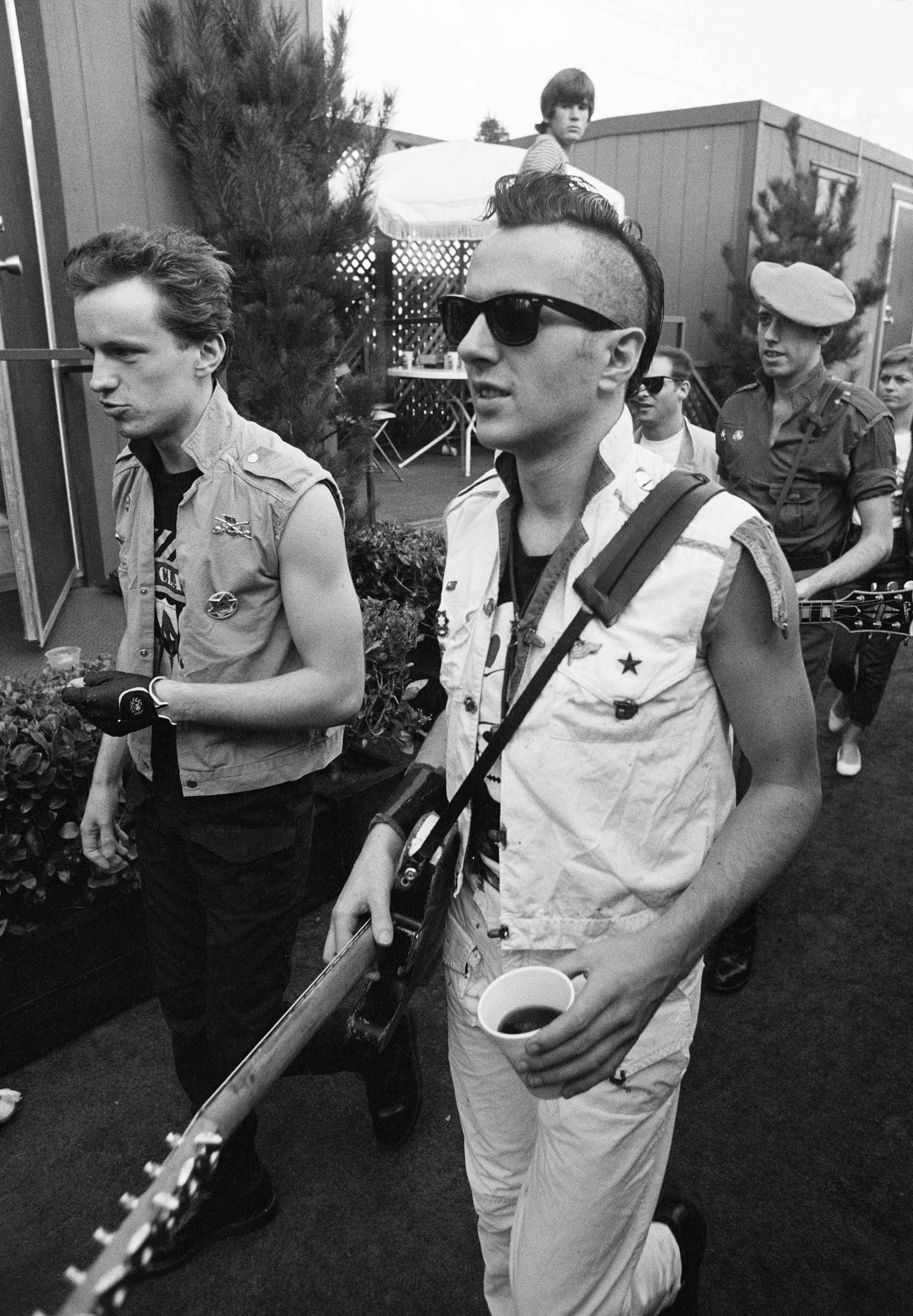 The Clash backstage at Oakland Coliseum at "Day on the Green," 1982.
