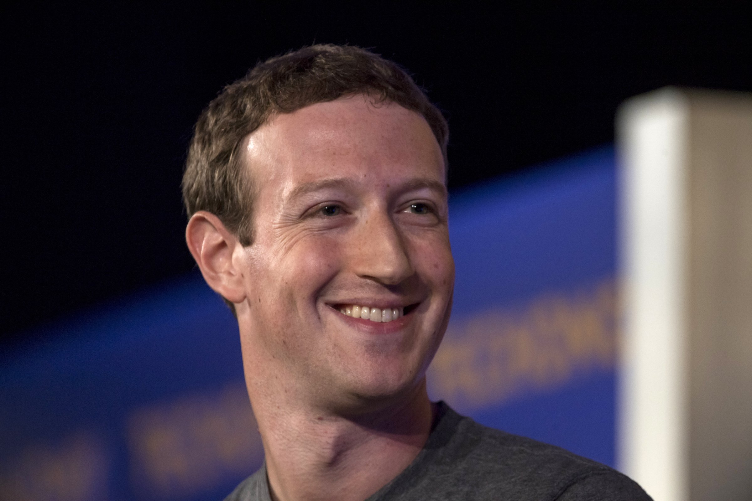 Mark Zuckerberg, chief executive officer and founder of Facebook Inc., reacts during a session at the Techonomy 2016 conference in Half Moon Bay, California, U.S., on Thursday, Nov. 10, 2016.