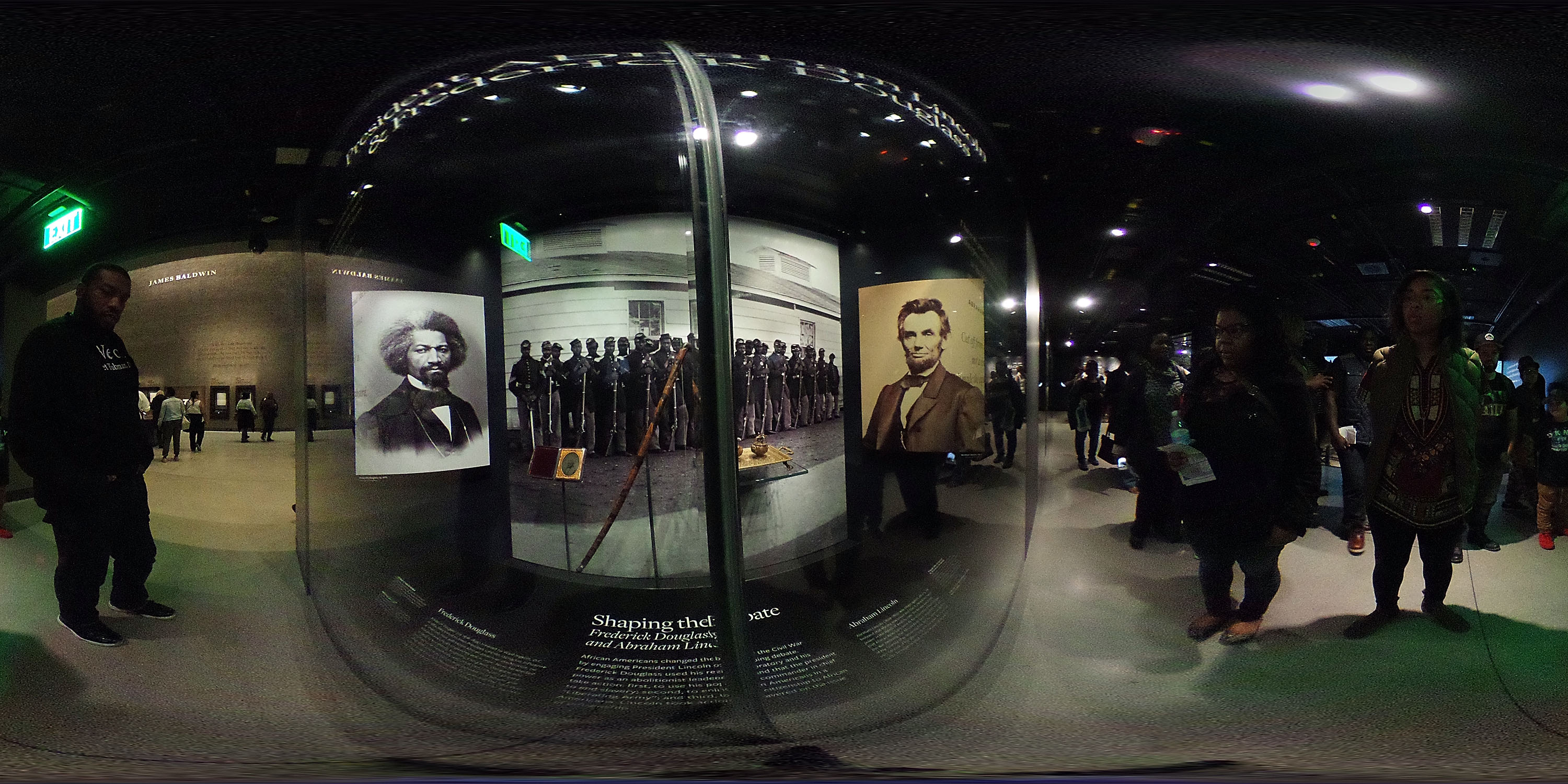 Image was created as an Equirectangular Panorama. Import image into a panoramic player to create an interactive 360 degree view.)  Visitors browse exhibit on American Civil War at the National Museum of African American History and Culture on the National Mall November 4, 2016 in Washington, DC. The museum is the latest addition to the Smithsonian Institution and was officially opened on September 24, 2016. (Alex Wong—Getty Images)