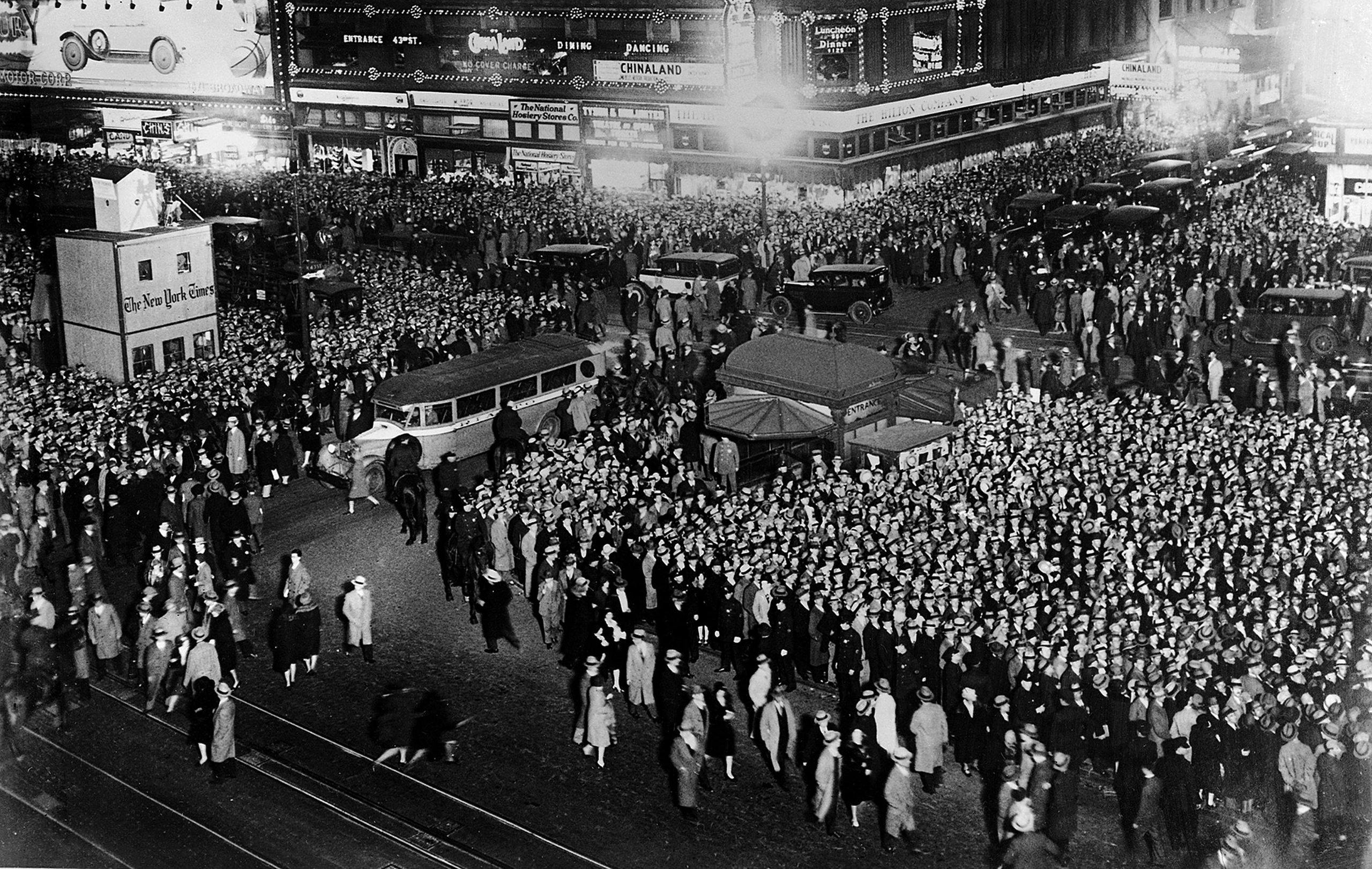 A crowd of people gathered in Times Square to watch the returns of the election to decide the new American President on Nov. 13, 1928. President-elect Herbert Hoover was returned with an overwhelming majority.