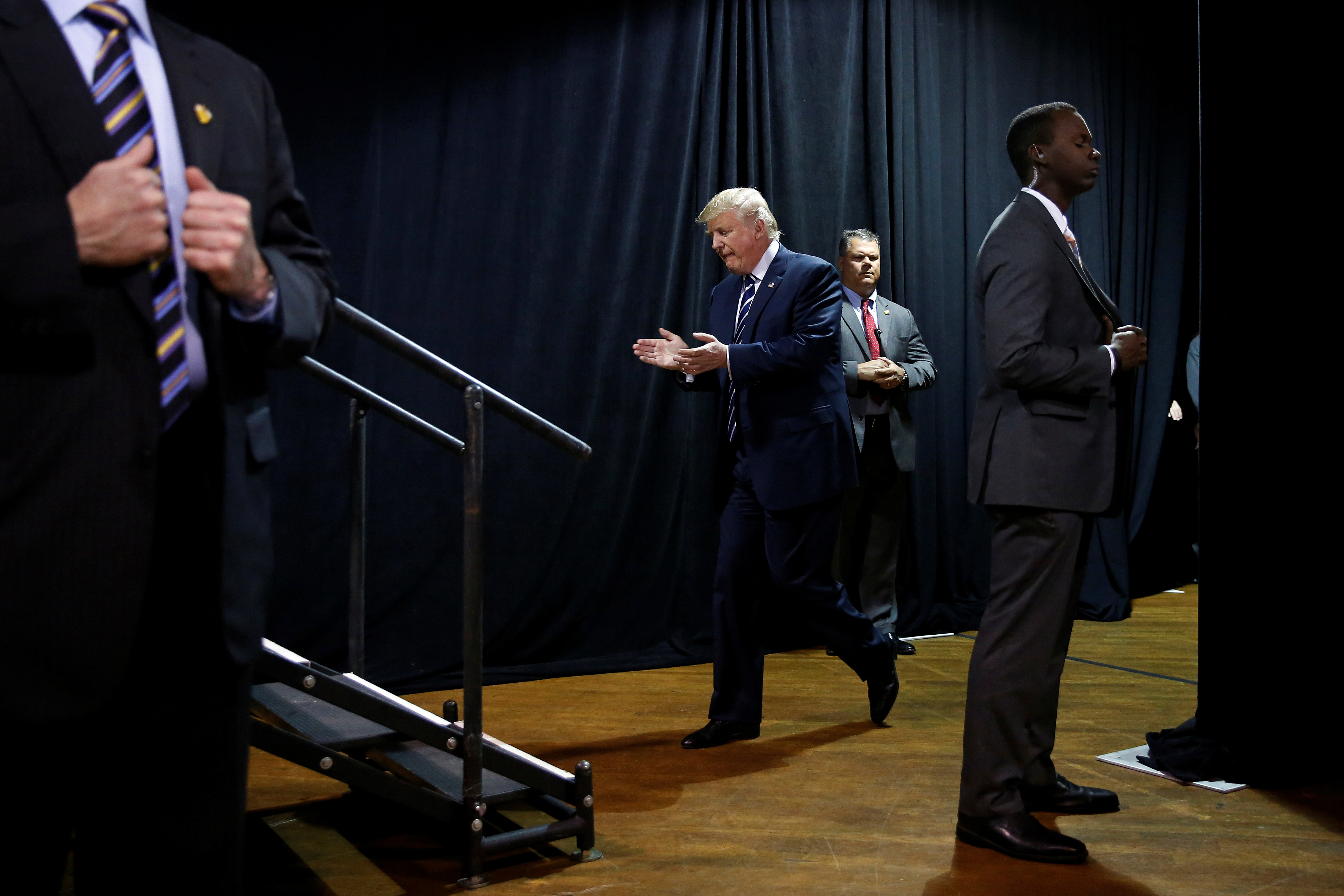 Donald Trump arrives at a campaign event in Manchester, New Hampshire on Oct. 28, 2016.