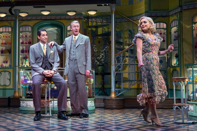 PHOTO MOVED IN ADVANCE AND NOT FOR USE - ONLINE OR IN PRINT - BEFORE MARCH 6, 2016. -- From left: Zachary Levi, Byron Jennings and Jane Krakowski in "She Loves Me" in New York, Feb. 19, 2016. The musical tells the story of two feuding perfume-shop employees who find epistolary romance as unknowing pen pals. (Sara Krulwich/The New York Times)