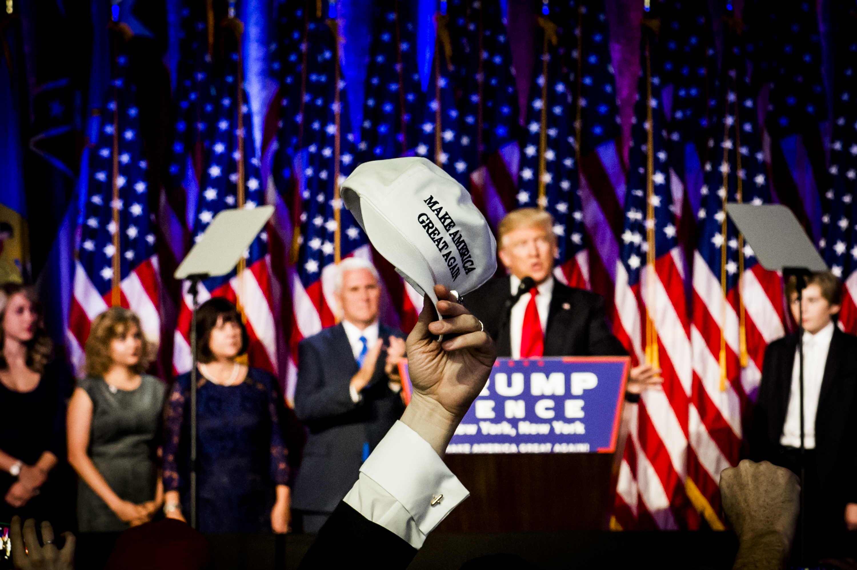 Scenes from President-elect Donald Trump's Victory Party on Tuesday, Nov. 8, 2016 in New York's Manhattan borough.