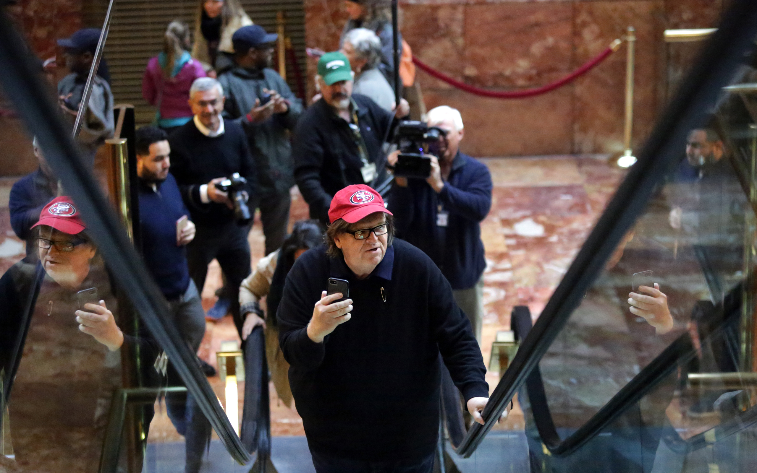 Filmmaker Michael Moore arrives to Trump Tower on Nov. 12, 2016.