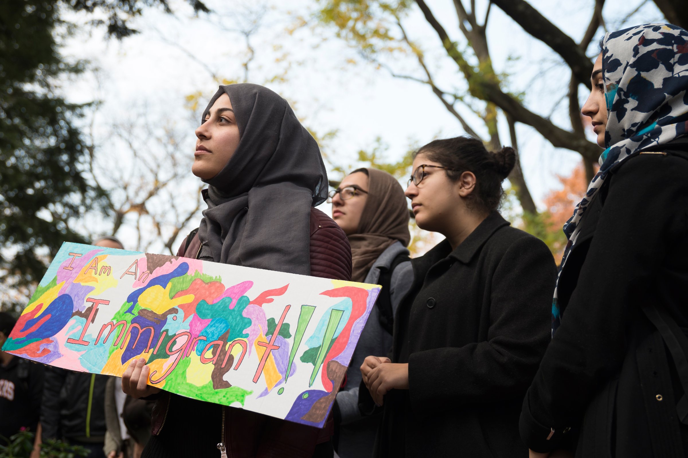 As part of a nationwide series of university student walkouts in protest of Republican President-elect Donald J. Trump's proposed policy initiatives regarding immigration and the deportation of criminal undocumented immigrants, nearly a thousand students and faculty members at Rutgers University staged a rally and march in downtown New Brunswick, NJ on November 16, 2016. (Photo by Albin Lohr-Jones) *** Please Use Credit from Credit Field ***