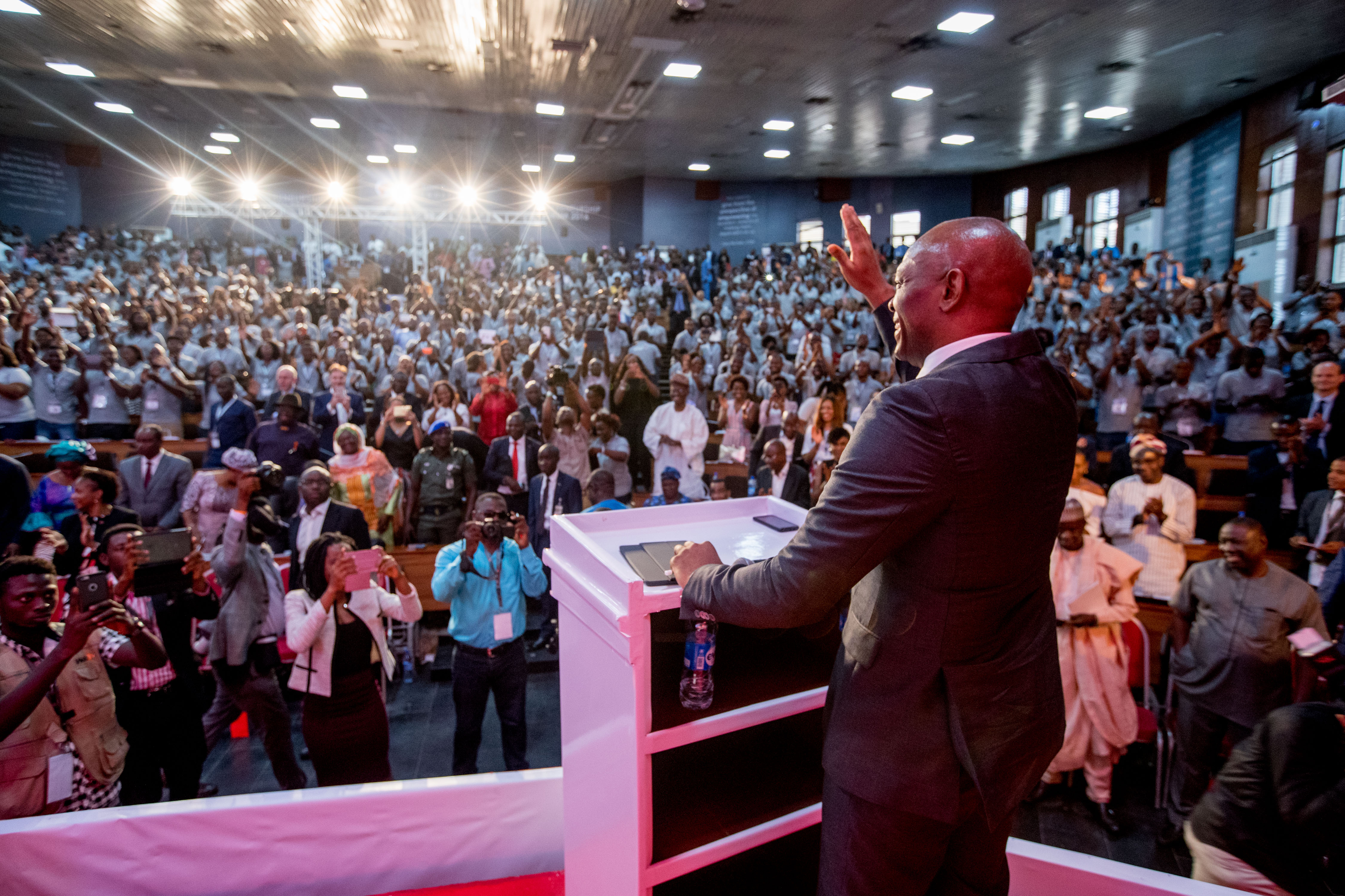 Tony O. Elumelu addressing the Tony Elumelu Entrepreneurs at the Tony Elumelu Foundation Entrepreneurship Forum 2016, which held in Lagos, Nigeria in October.