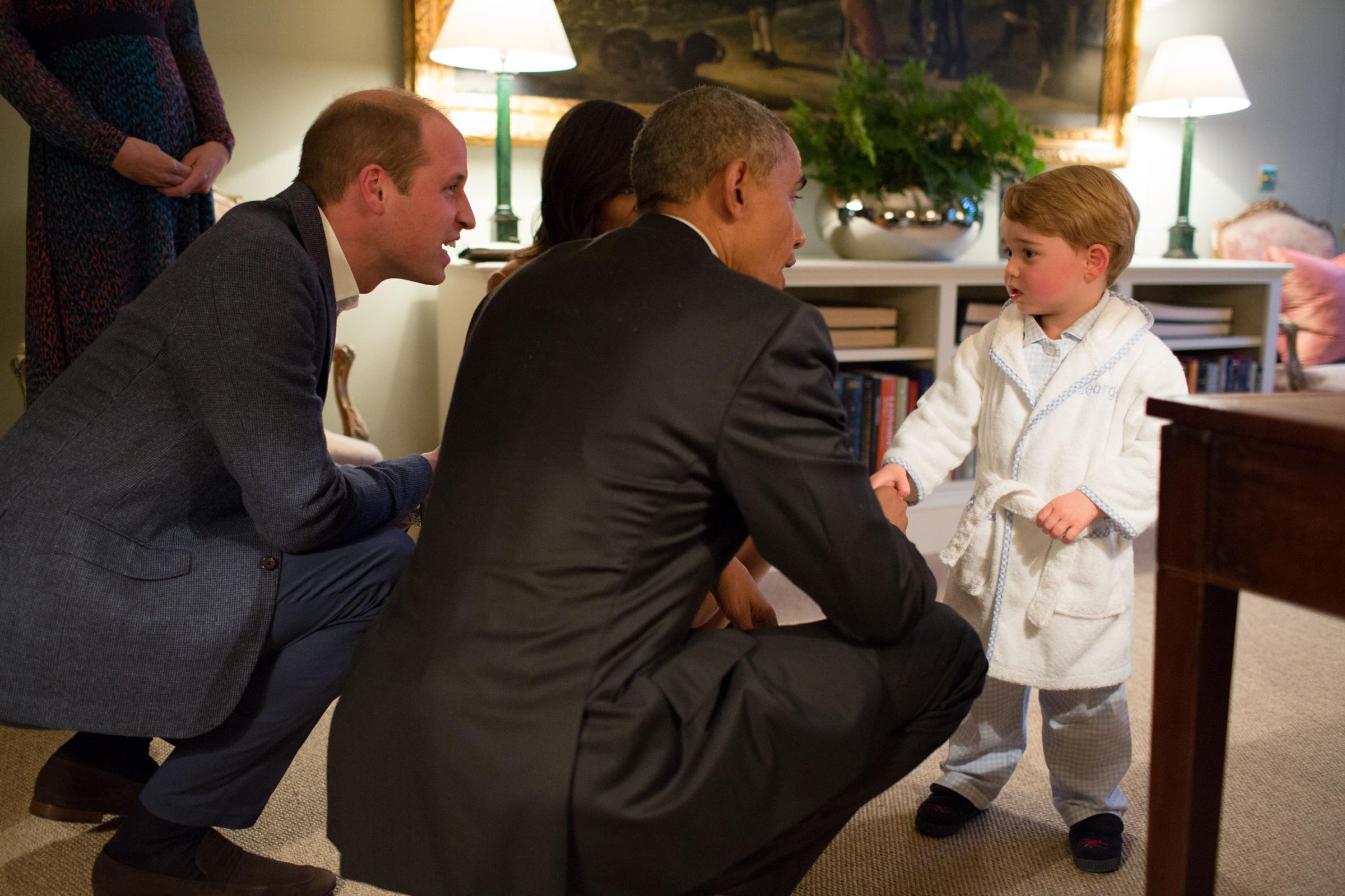 In this official White House photograph, Prince George meets President Obama during a trip to London on April 22, 2016.