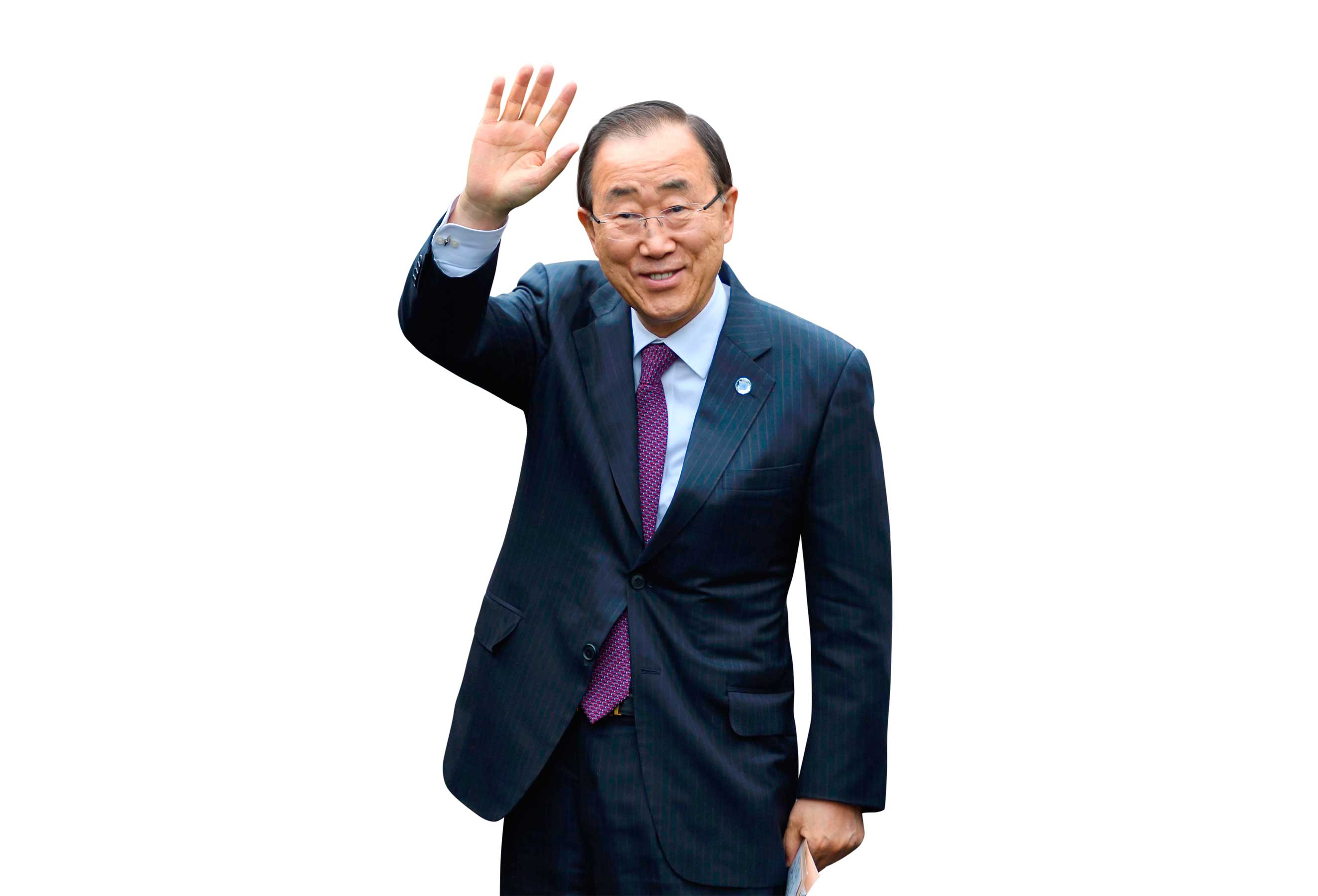 United Nations Secretary-General Ban Ki-Moon (C) gestures upon his arrival at Cyprus Peace Talks on November 7, 2016 in Mont-Pelerin, Western Switzerland where Cyprus' Greek and Turkish speaking communities will conduct a key phase of reunification talks, under the aegis of the United Nations. (Fabrice Coffrini—AFP/Getty Image)