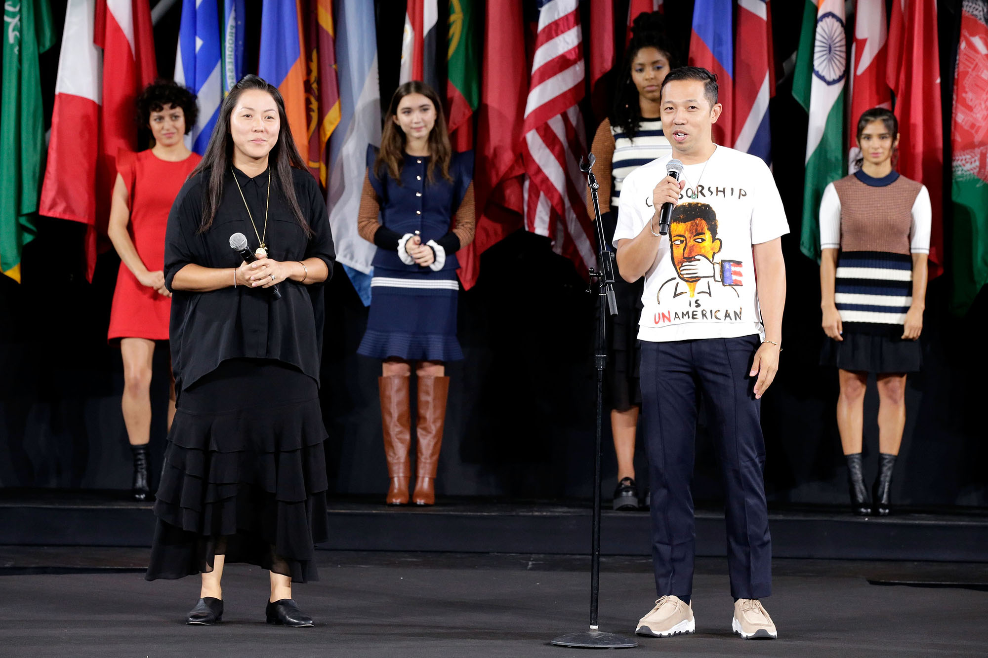 Designers Carol Lim and Humberto Leon speak onstage during the Opening Ceremony fashion show during New York Fashion Week at Jacob Javits Center on September 11, 2016 in New York City.  (Photo by JP Yim/Getty Images) (JP Yim&mdash;Getty Images)