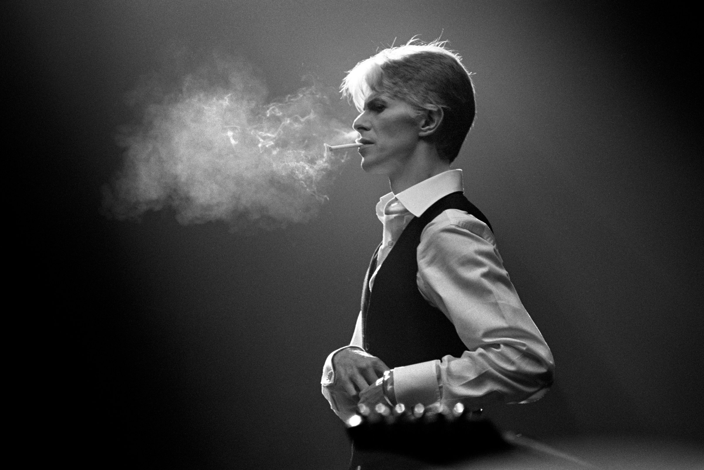 Bowie's Thin White Duke persona, smoking a Gitanes cigarette, 1976.