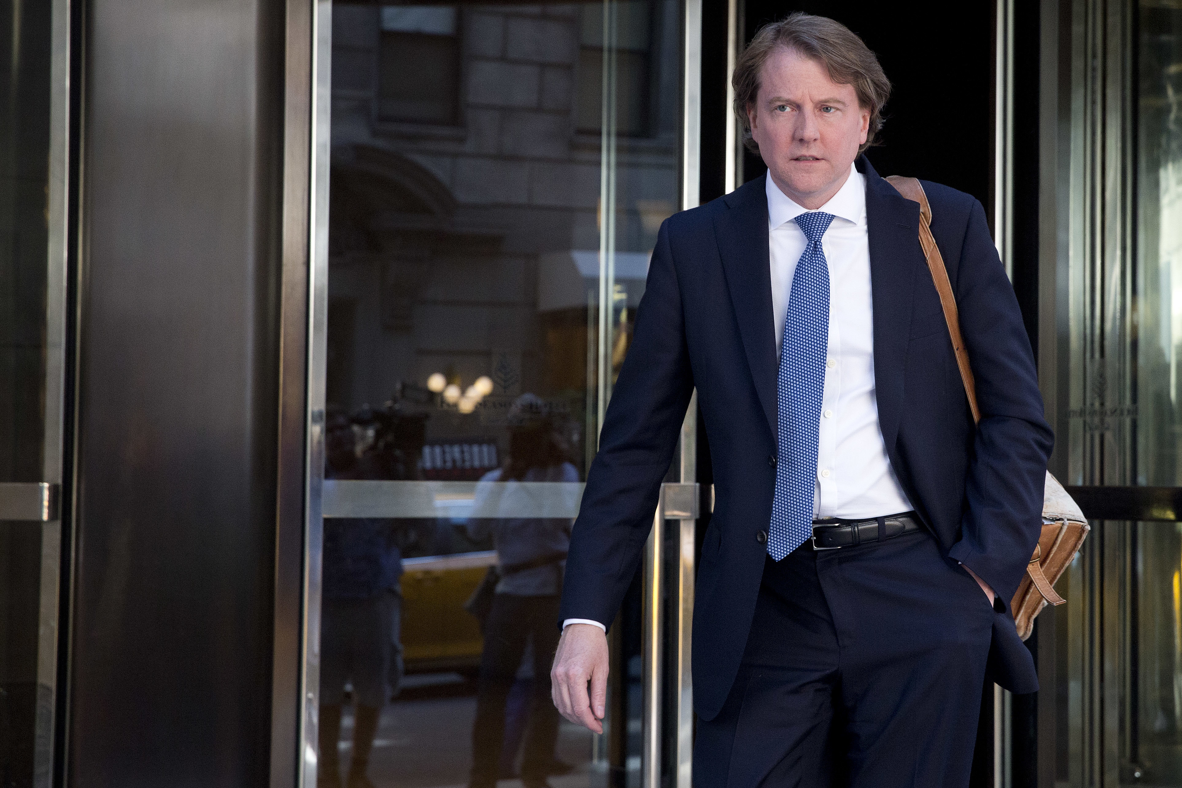 Attorney Donald McGahn leaves the Four Seasons hotel in New York, Thursday, June 9, 2016, after a GOP fundraiser. (Mary Altaffer—AP)