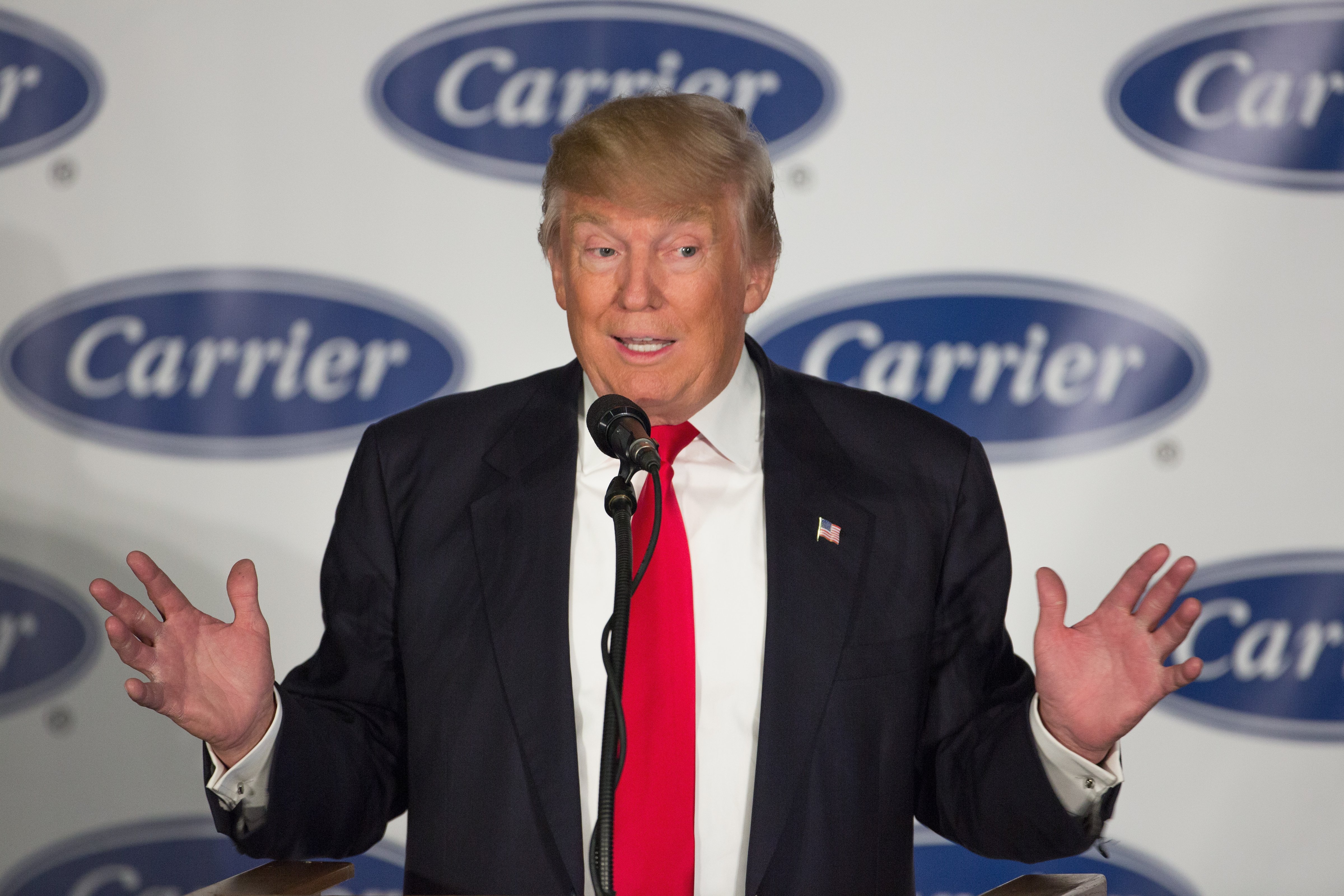 President-elect Donald Trump speaks to workers at Carrier air conditioning and heating on Dec. 1, 2016 in Indianapolis, Indiana. (Tasos Katopodis—Getty Images)