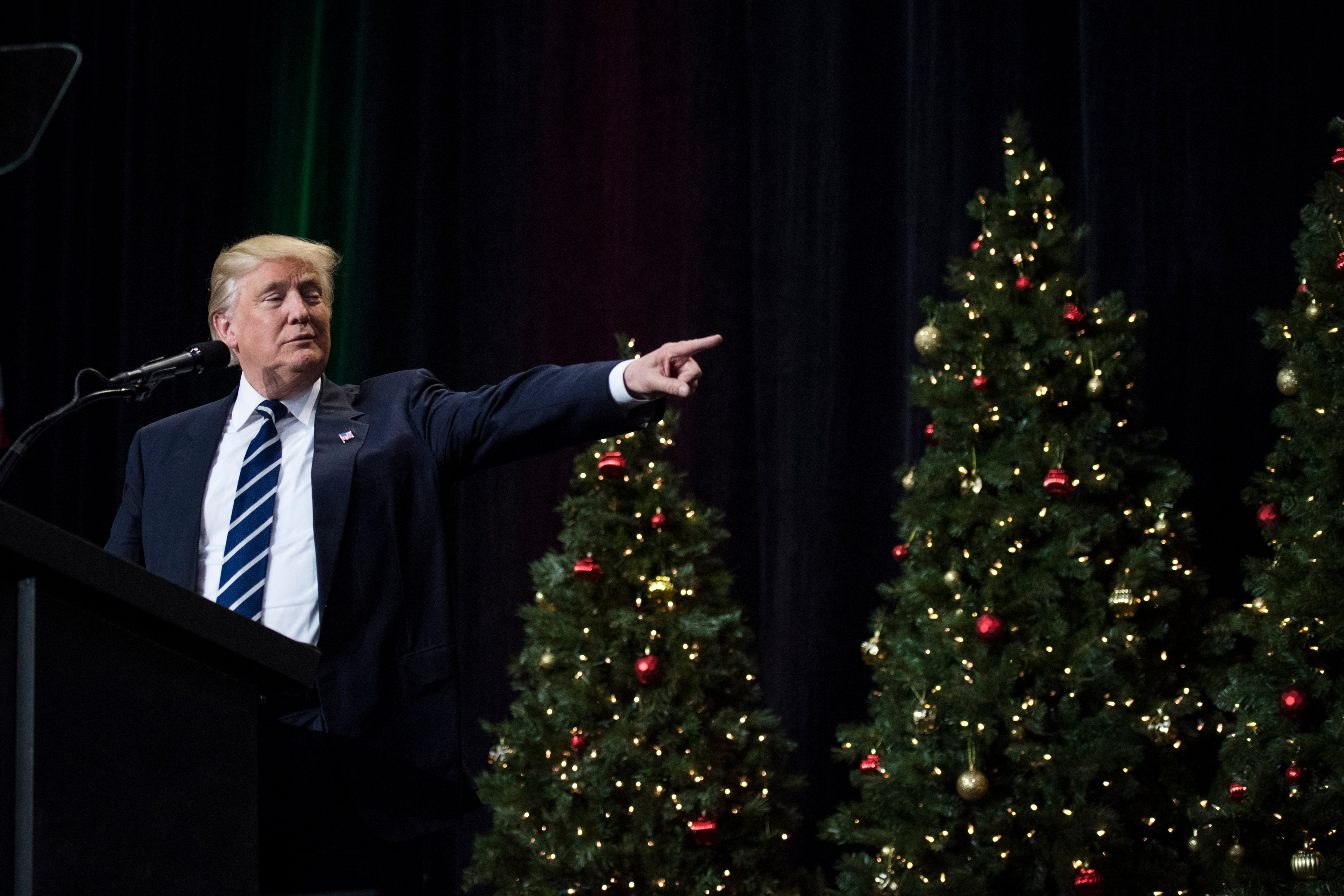 President-elect Donald Trump surrounded by Christmas trees speaks during an event in West Allis, WI on Tuesday, Dec. 13, 2016. (The Washington Post—The Washington Post/Getty Images)
