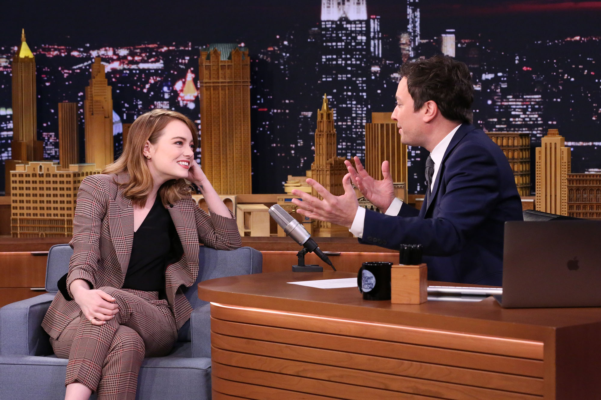 Emma Stone during an interview with 'The Tonight Show' host Jimmy Fallon on December 01, 2016 -- (Photo by: Andrew Lipovsky/NBC/NBCU Photo Bank via Getty Images) (NBC—NBCU Photo Bank via Getty Images)