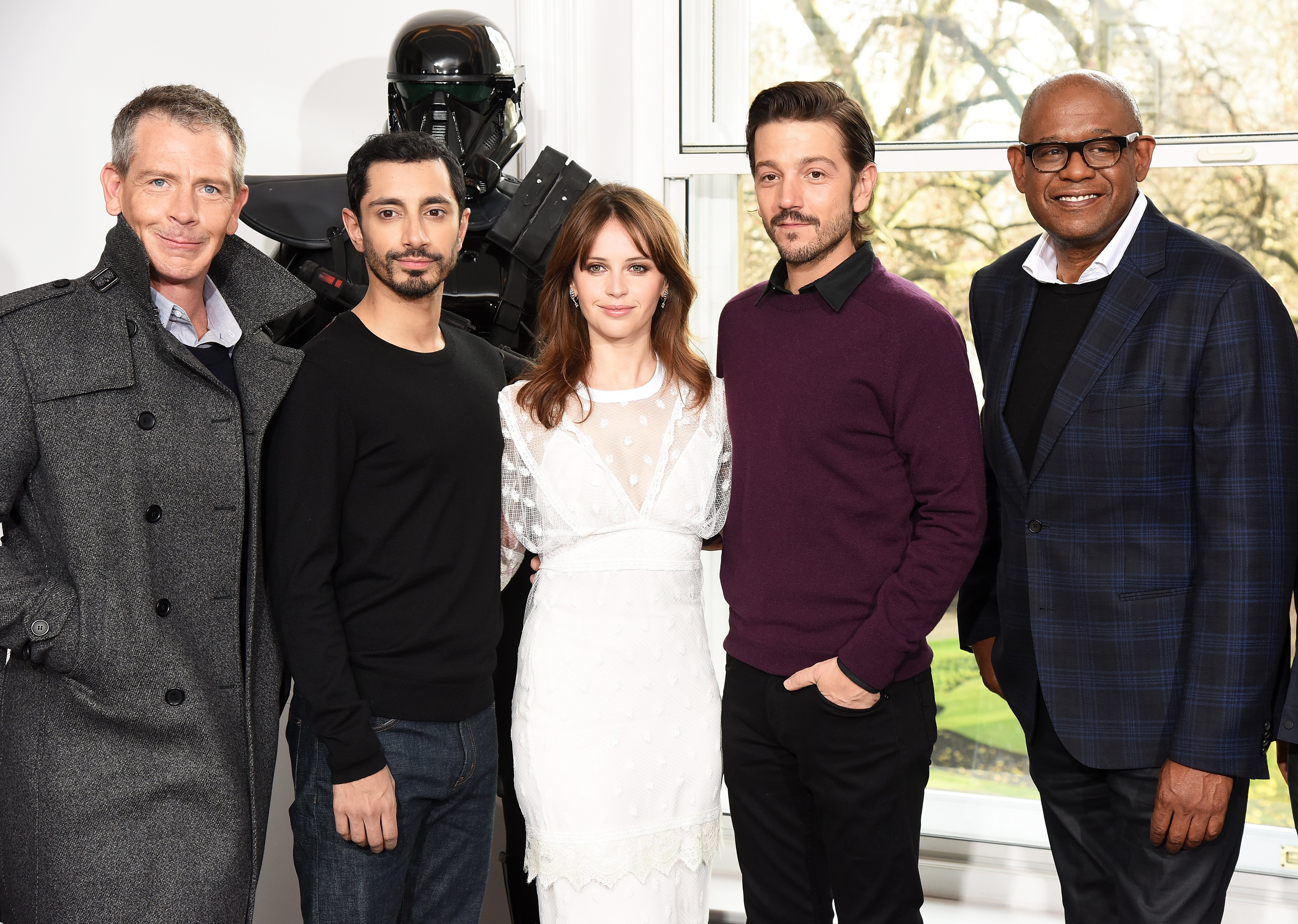 LONDON, ENGLAND - DECEMBER 14: (L-R) Ben Mendelsohn, Riz Ahmed, Felicity Jones; Diego Luna and Forest Whitaker attend the "Rogue One: A Star Wars Story" photocall at The Corinthia Hotel on December 14, 2016 in London, England.  (Photo by Dave J Hogan/Getty Images) (Dave J Hogan—Getty Images)