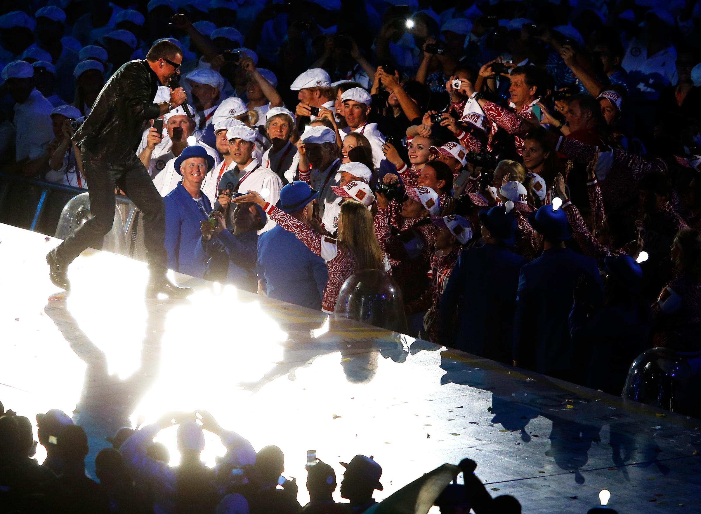 George Michael performs during the Closing Ceremony on Day 16 of the London 2012 Olympic Games at Olympic Stadium in London, on Aug. 12, 2012.
