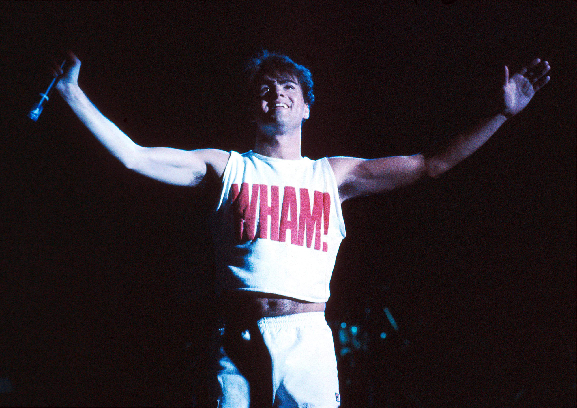 George Michael performs with Wham! on Oct. 1, 1983.