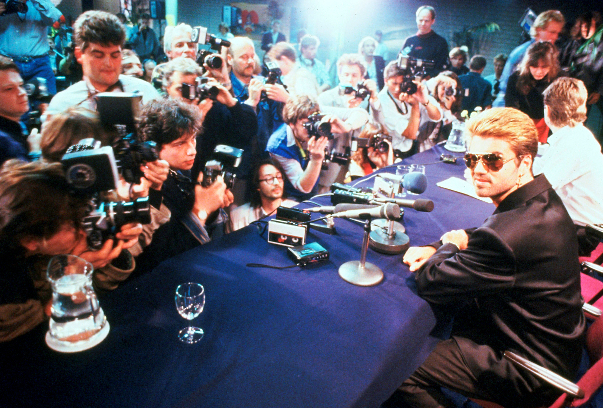 George Michael at a press conference in Japan, March 1988.