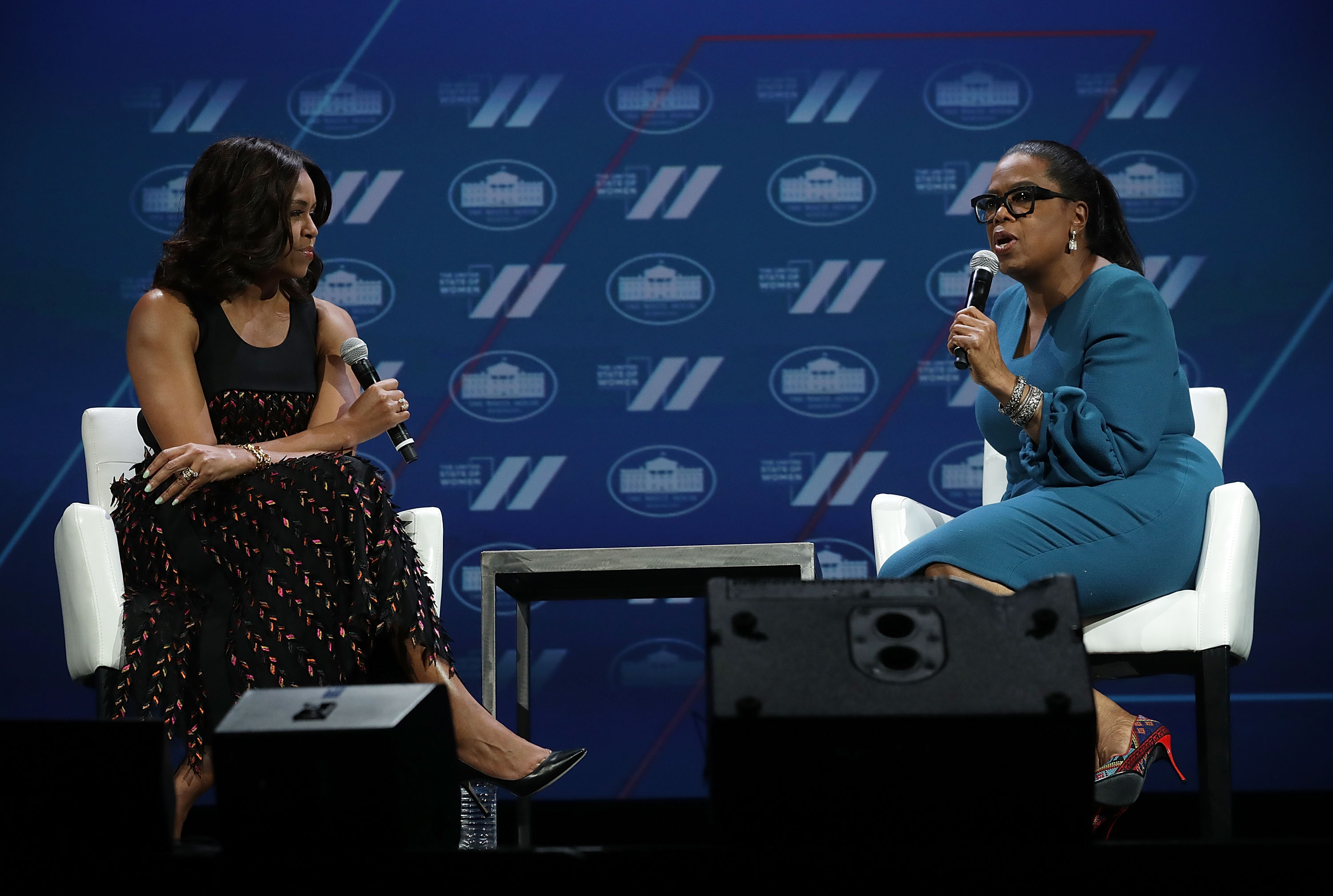 U.S. first lady Michelle Obama (L) and Oprah Winfrey (R) participate in a conversation on "Trailblazing the Path for the Next Generation of Women" during the White House Summit on the United State Of Women June 14, 2016 in Washington, DC. Alex Wong&mdash;Getty Images (Alex Wong&mdash;Getty Images)