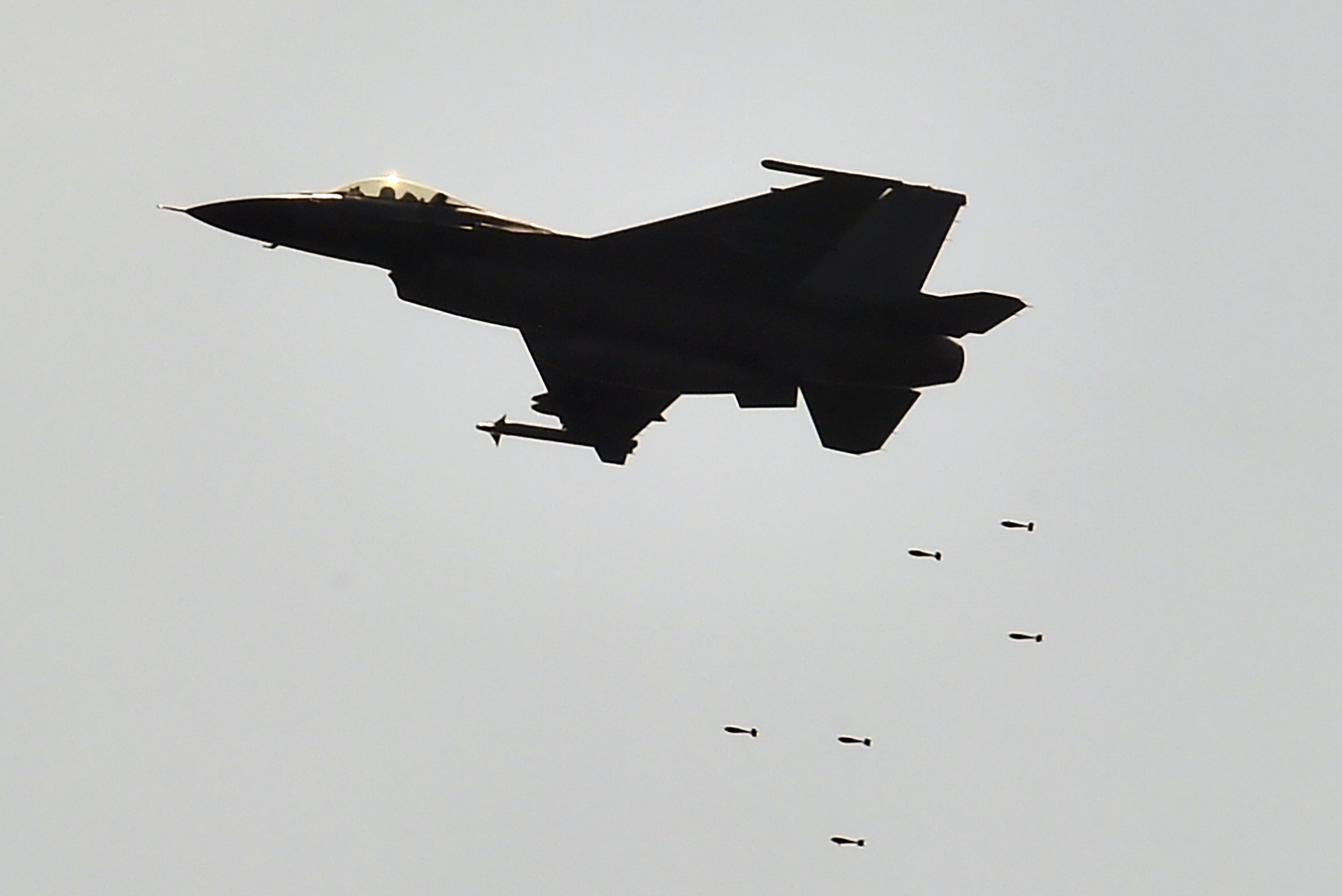 A U.S.-made F-16 fighter drop bombs during the annual Han Guang life-fire drill in southern Pingtung, Taiwan, on Aug. 25, 2016. The U.S. sold $1.8 billion of weapons to Taiwan in 2015 (Sam Yeh—AFP/Getty Images)