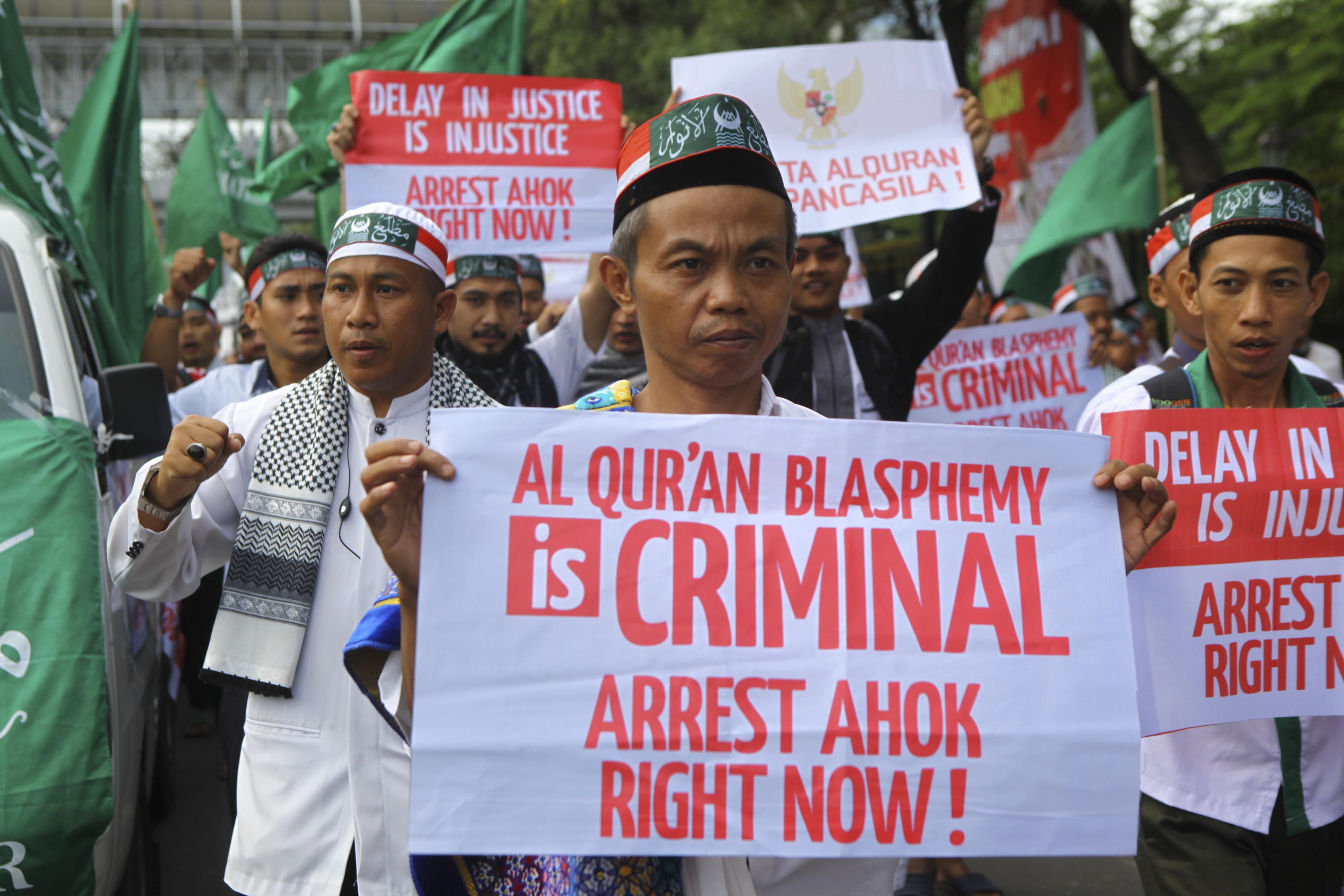 Hundreds of thousands of Indonesian Muslims in Jakarta on Dec. 2, 2016, hold a peaceful protest against the Jakarta governor who is accused of insulting Islam. The protesters demand the acceleration of legal proceedings against Governor Basuki 