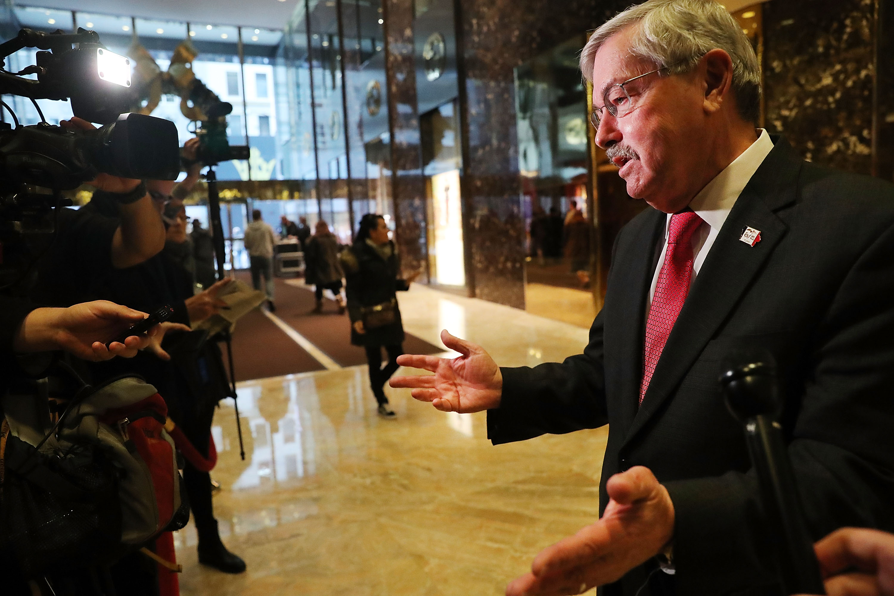 Iowa Gov. Terry Branstad speaks with members of the media at Trump Tower following meetings on December 6, 2016 in New York City. (Spencer Platt—Getty Images)
