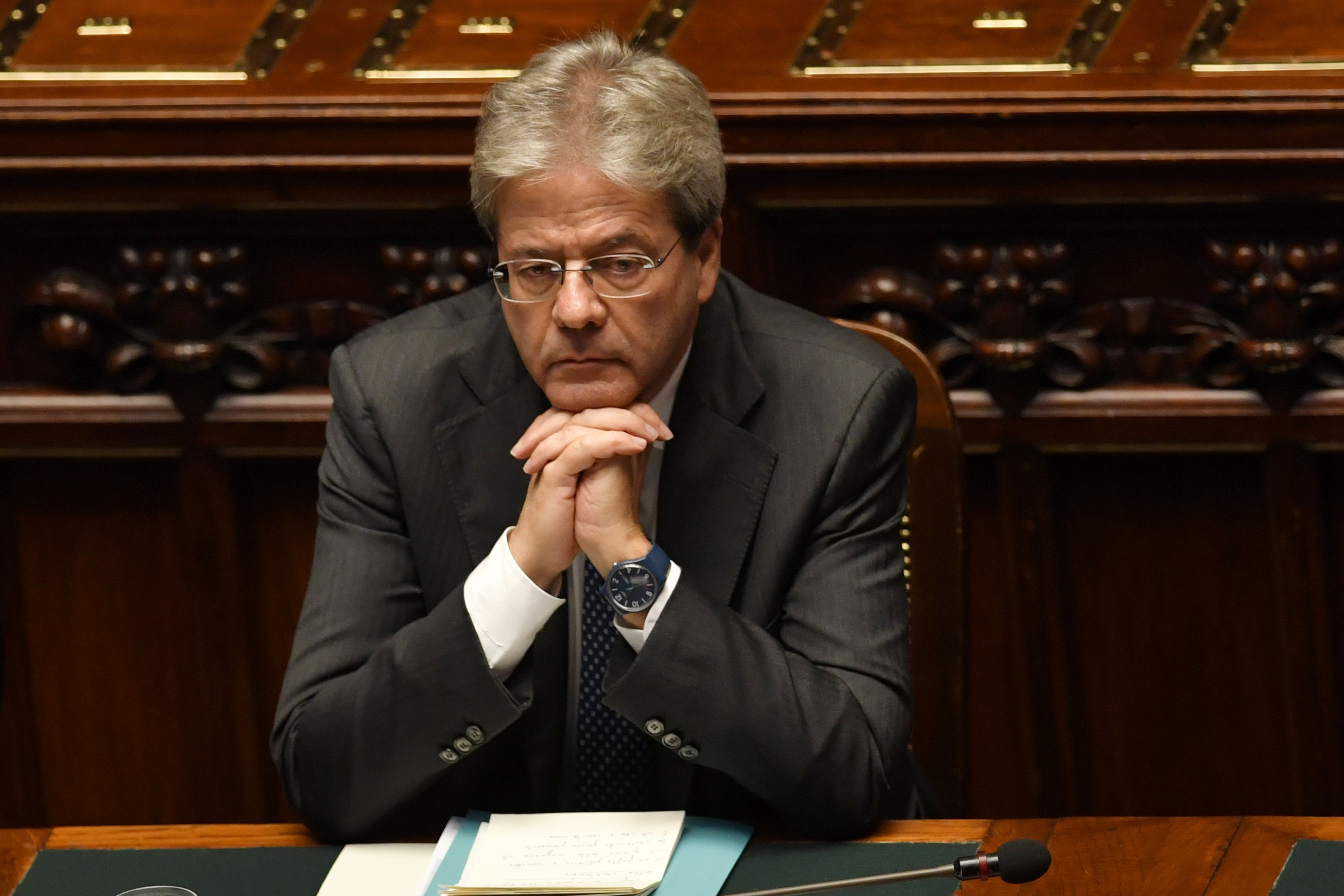 Italy's Prime Minister Paolo Gentiloni is pictured before a confidence vote to the new government on Dec. 13, 2016 at the Italian Chamber of Deputies in Rome. (ANDREAS SOLARO—AFP/Getty Images)