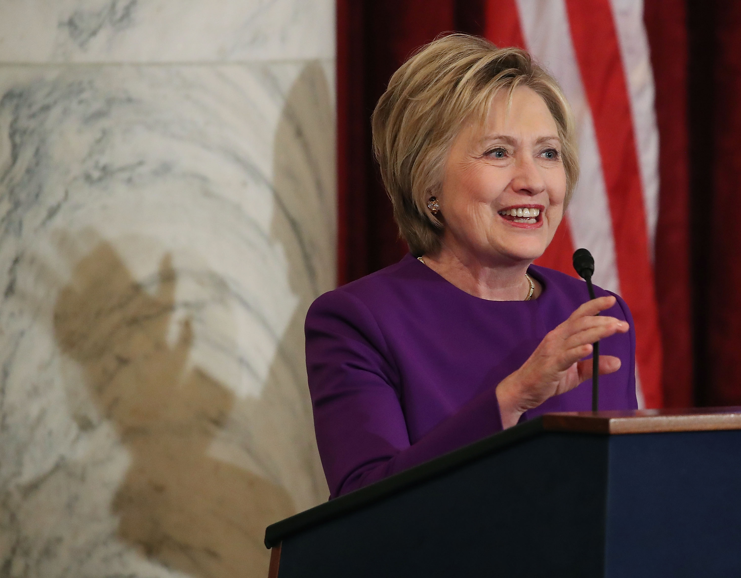 Former US Secretary of State, Hillary Clinton is applauded before speaking at a portrait unveiling ceremony for outgoing Senate Minority Leader Harry Reid (D-NV), on Capitol Hill December 8, 2016 in Washington, DC. (Mark Wilson&mdash;Getty Images)