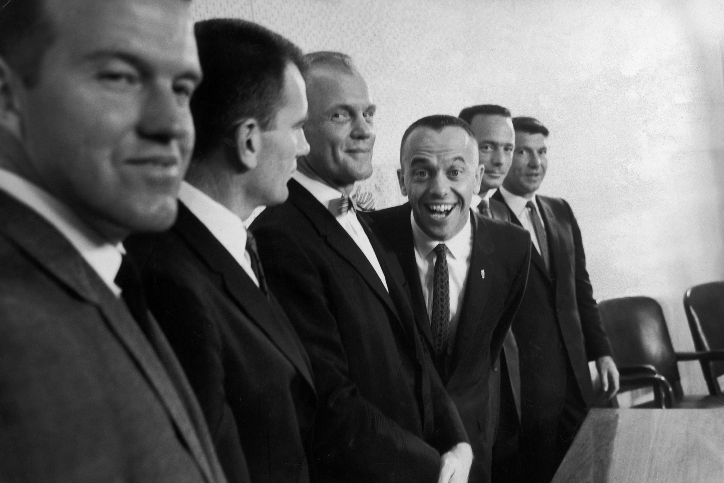 "Smilin' Al" Astronaut Al Shepard alternated between being playful and frosty, earning him the alternating nicknames Smilin' Al and the Ice Commander. Here, in 1961, he shows his goofier side as Glenn, controlled as always, betrays a bemused smile.