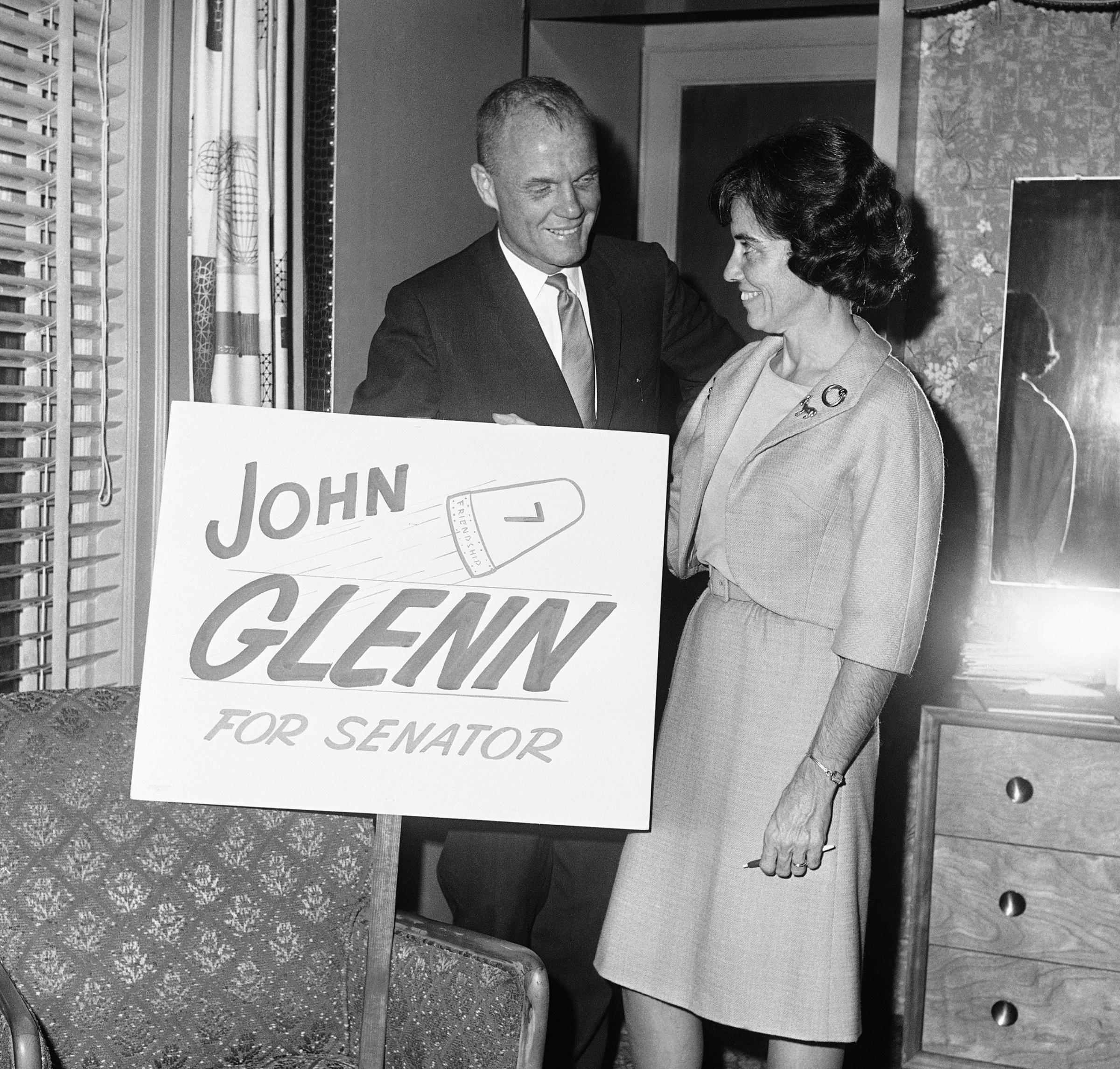 A Bid for the Senate Glenn entered politics in 1964 as a Democrat, campaigning for one of Ohio's Senate seats. A fall in the bathtub that ironically injured his exhaustively tested inner ear would cause him to scrub the campaign.
