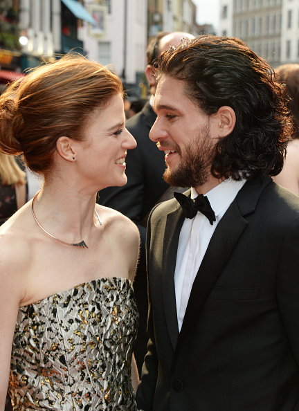 Rose Leslie (L) and Kit Harington arrive at The Olivier Awards with Mastercard at The Royal Opera House on April 3, 2016 in London, England.