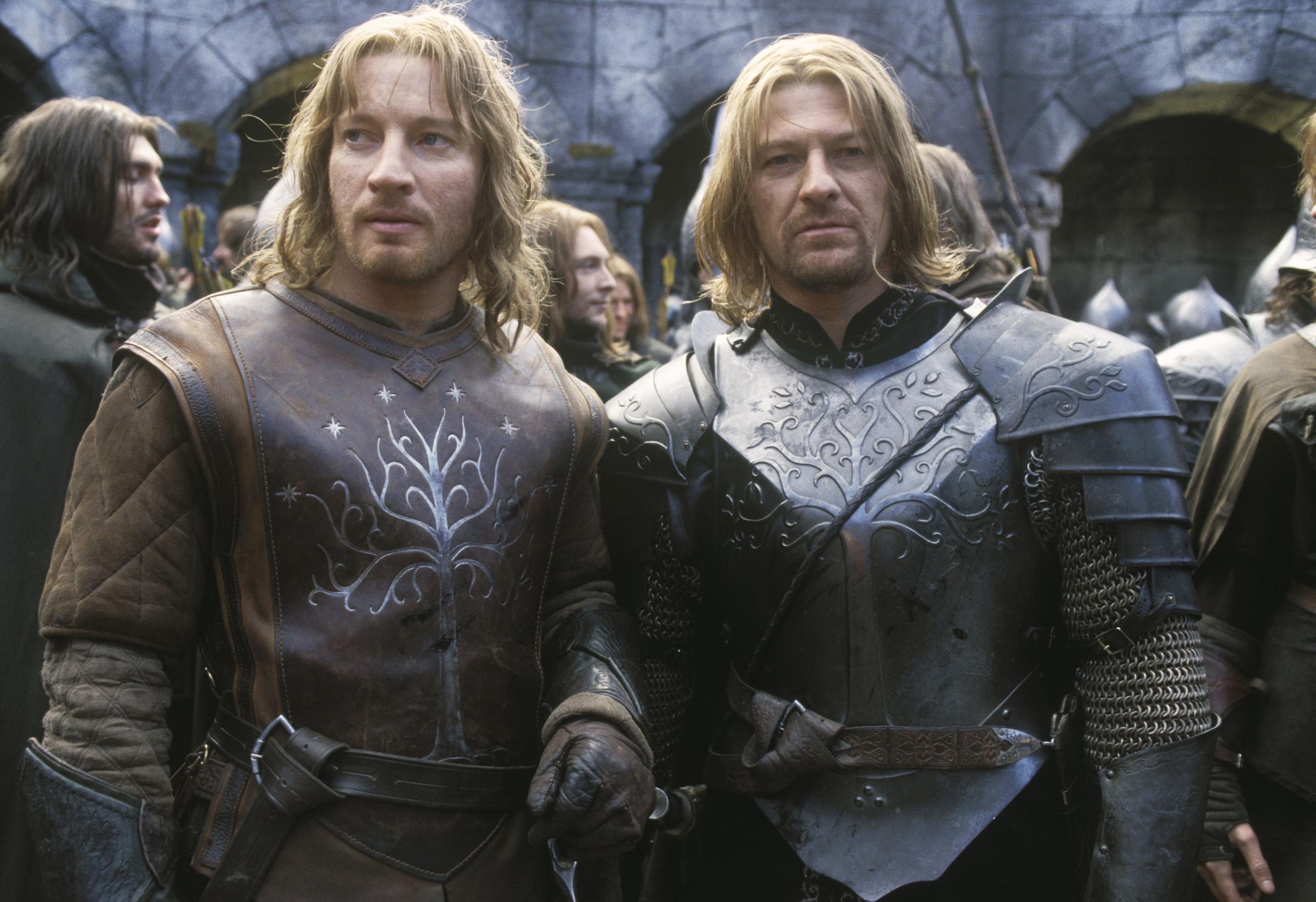 Sean Bean and David Wenham filming The Lord of the Rings: The Two Towers.