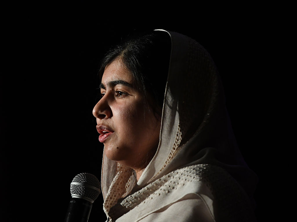 Nobel Peace Prize winner Malala Yousafzai speaks at Denver South High School Friday, October 21, 2016. (RJ Sangosti—Denver Post via Getty Images)