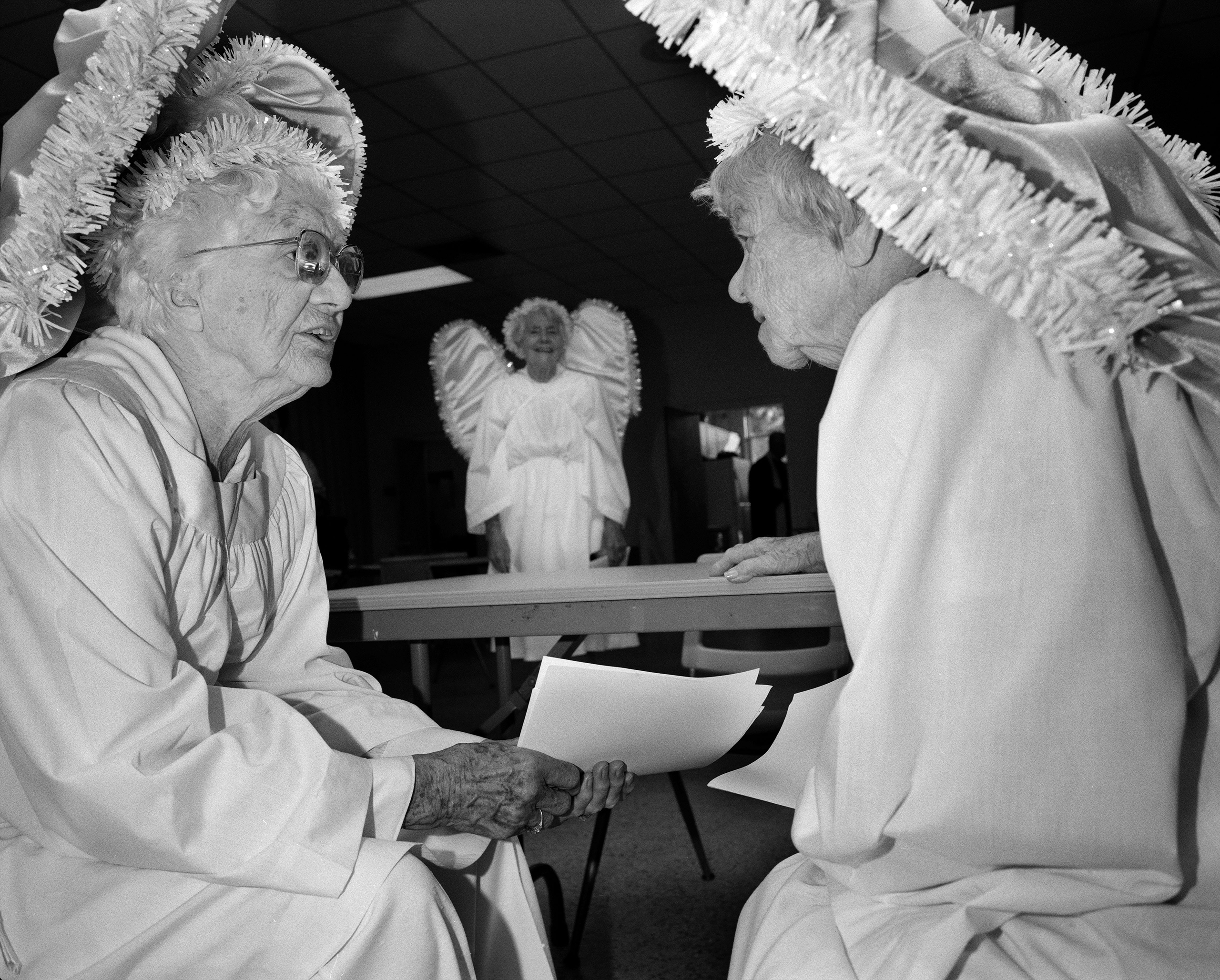 DeBary, FL. 1990.  First Presbyterian Church of De Bary. Old people dressed as angels for the annual Christmas pageant  The Birth of Jesus  performed by the members of the church.