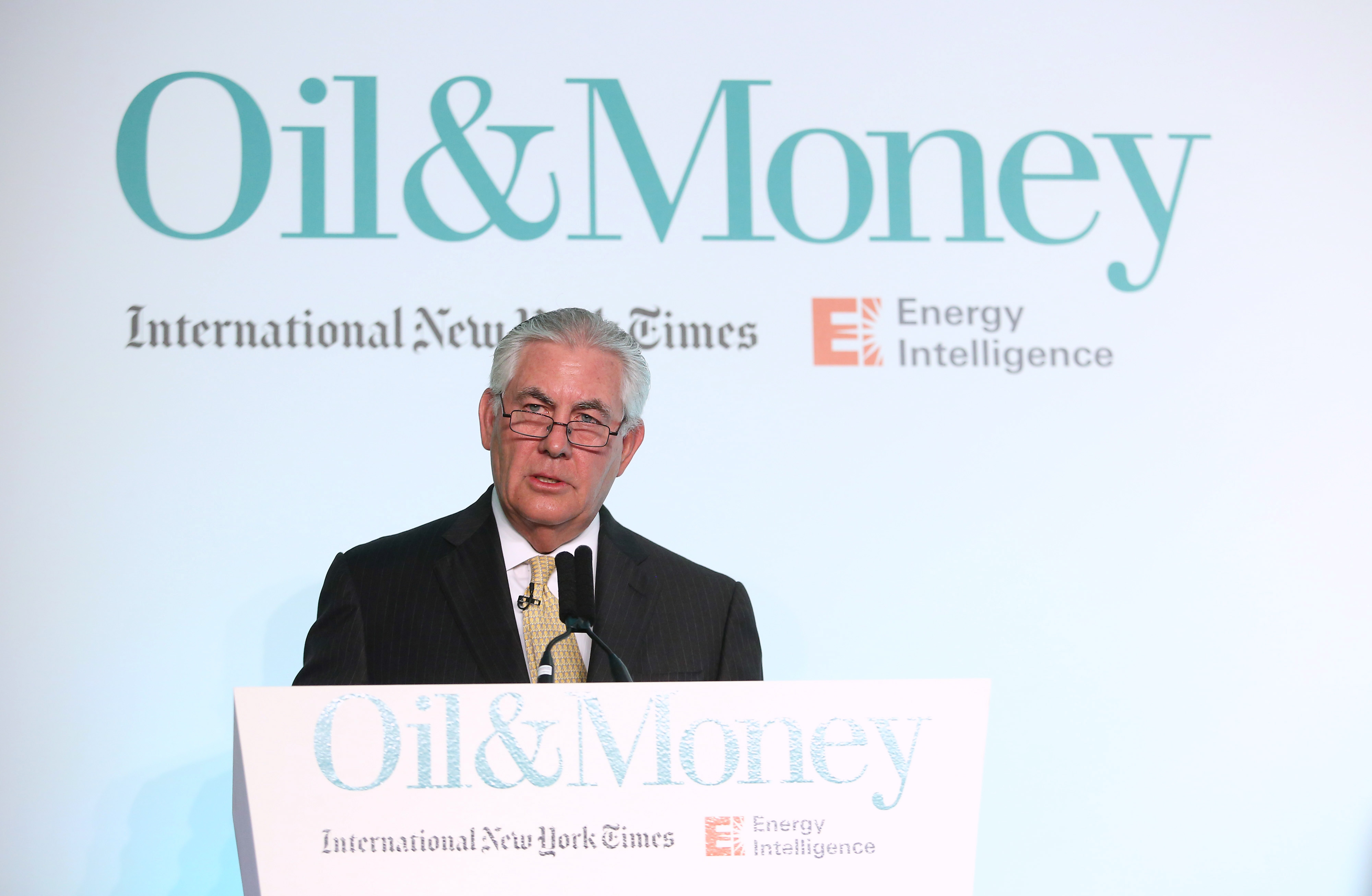 Rex Tillerson, chief executive officer of Exxon Mobil Corp., speaks during the Oil and Money 2015 conference in London on Oct. 7, 2015. (Chris Ratcliffe—Bloomberg via Getty Images)
