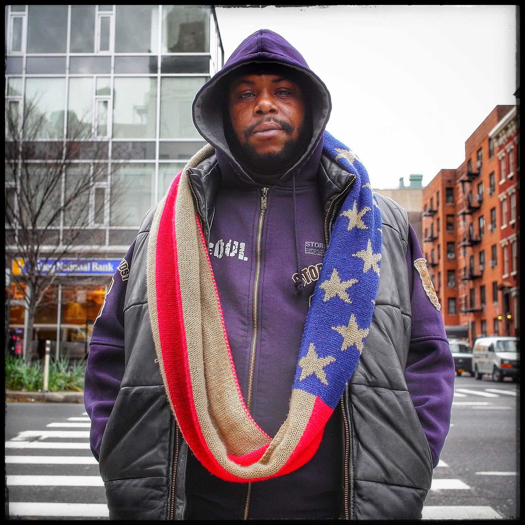 The flag project was one born out of my need to find out why if blacks have been treated so poorly historically in this country, why do they wear the flag. The man I met on the streets of Manhattan said that "This is my country, I was born here. I am a proud American."