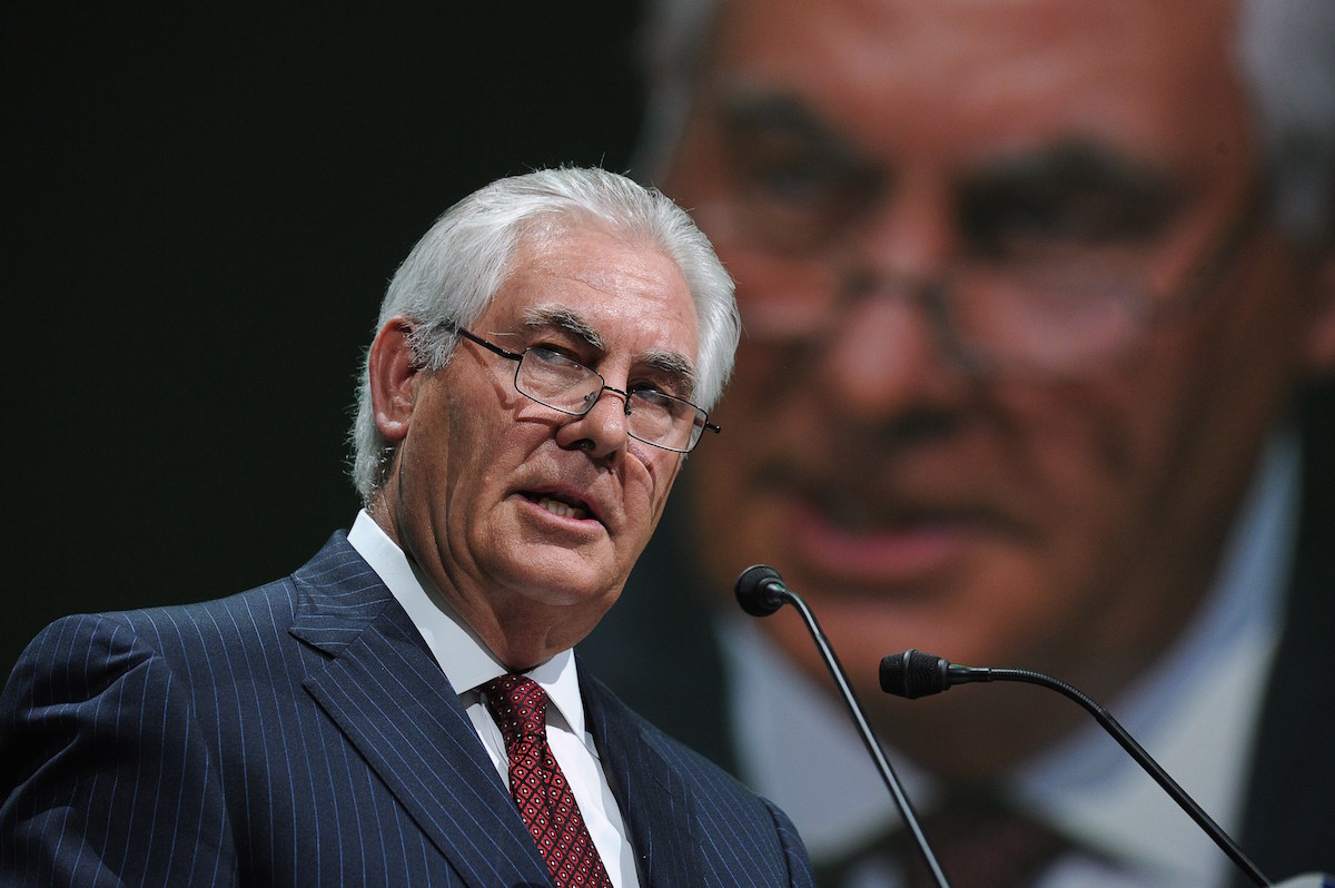 Exxon Mobil Chairman and CEO Rex Tillerson addresses a keynote speech during the World Gas Conference in Paris on June 2, 2015. (Eric Piermont—AFP/Getty Images)