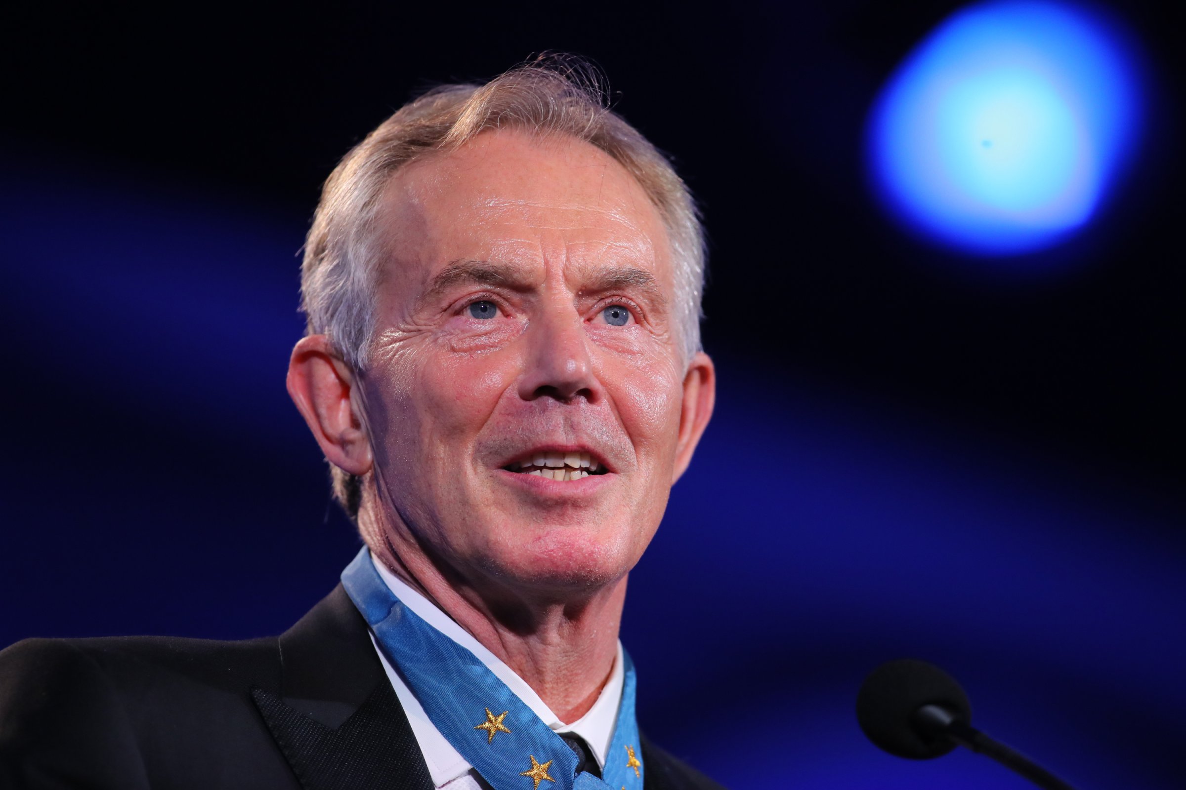Former British Prime Minister Tony Blair at the 2016 Starkey Hearing Foundation "So the World May Hear" awards gala at the St Paul RiverCentre on July 17, 2016 in St Paul, Minnesota.