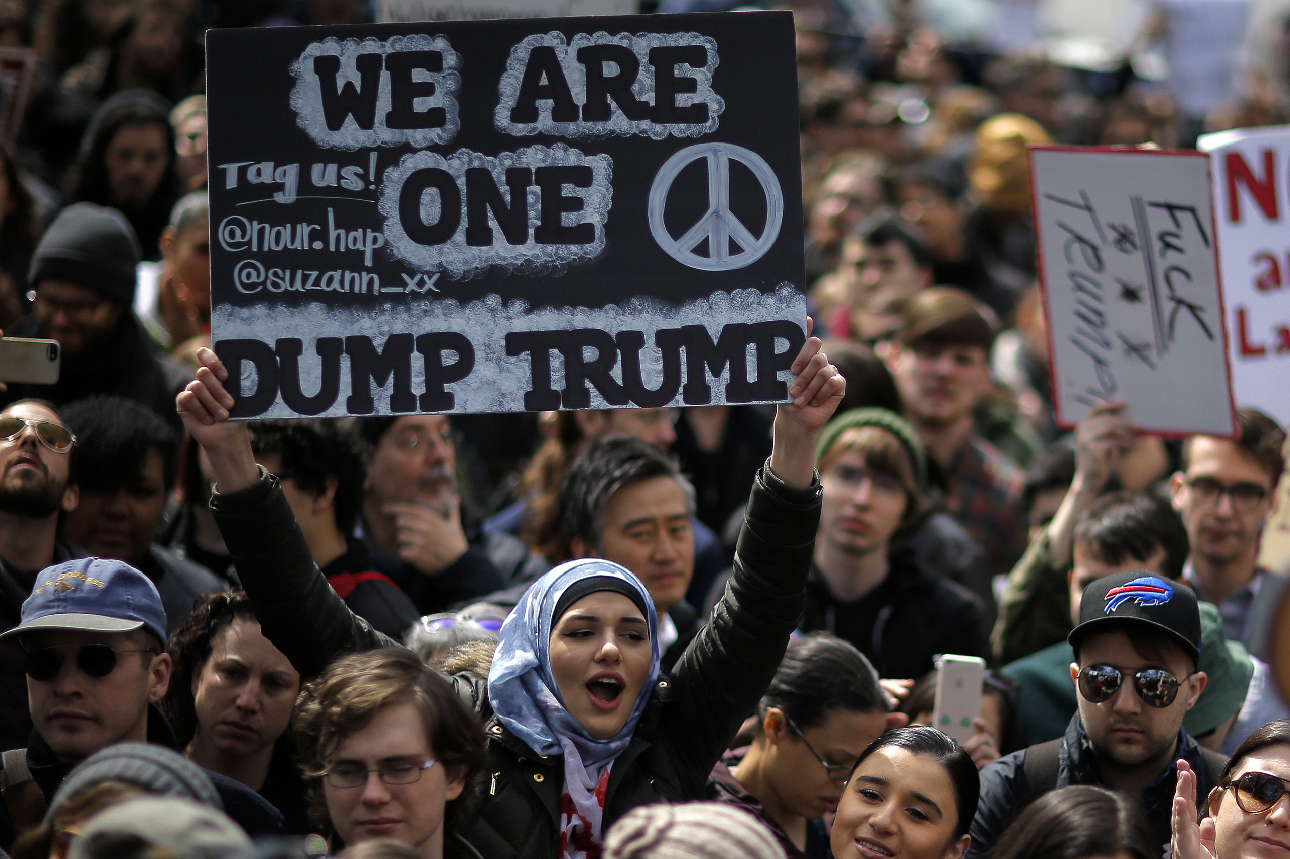 People take part in a protest against Republican presidential candidate Donald Trump in New York City, on March 19, 2016. (Eduardo Munoz Alvarez—Getty Images)