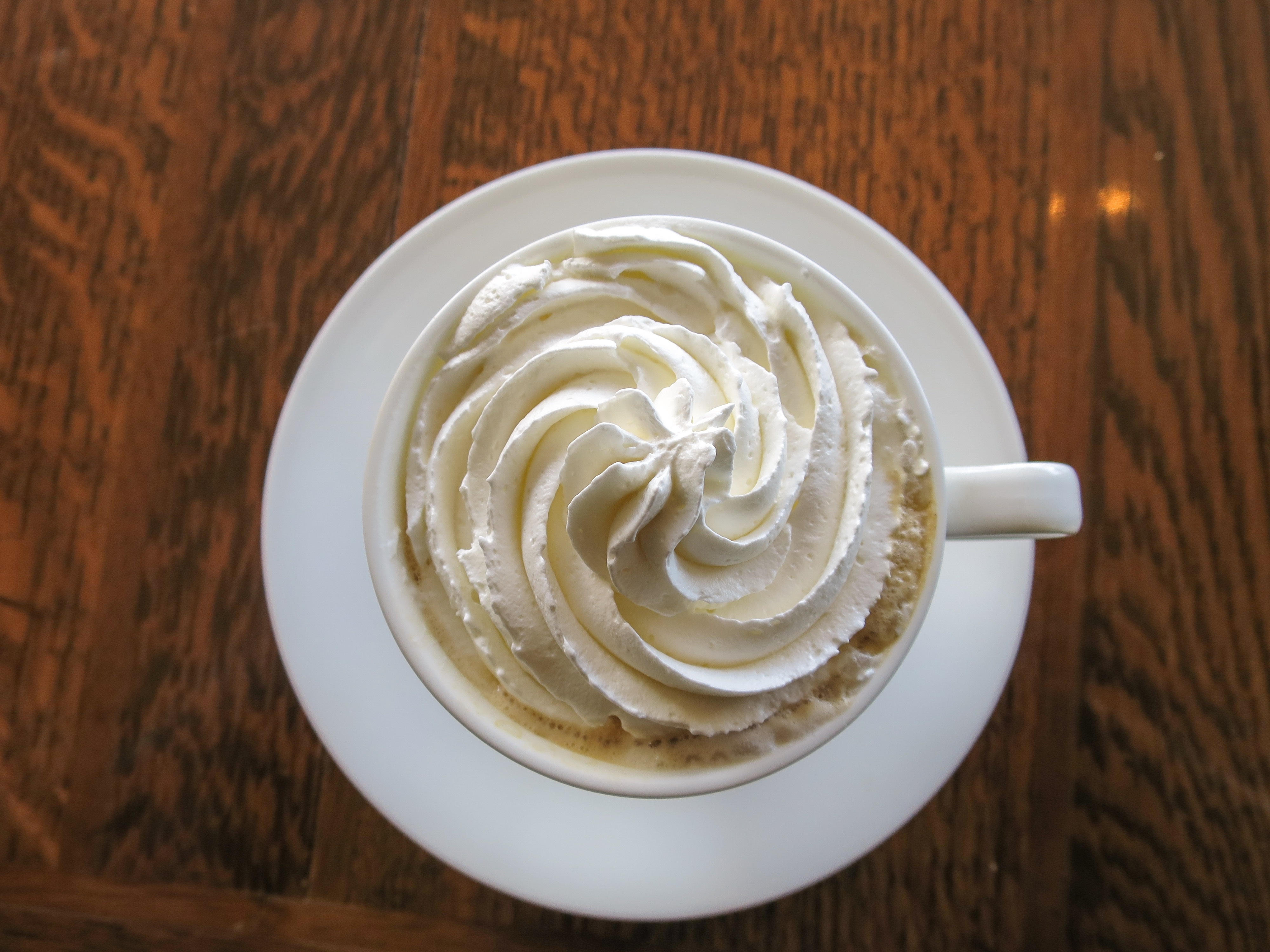 High Angle View Of Coffee With Whipped Cream