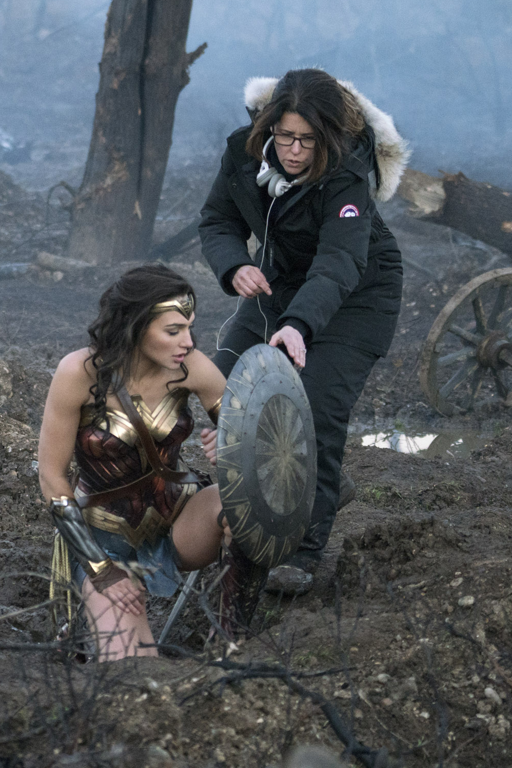 Gal Godot and director Patty Jenkins on the set of 'Wonder Woman'. (Clay Enos—DC Comics)