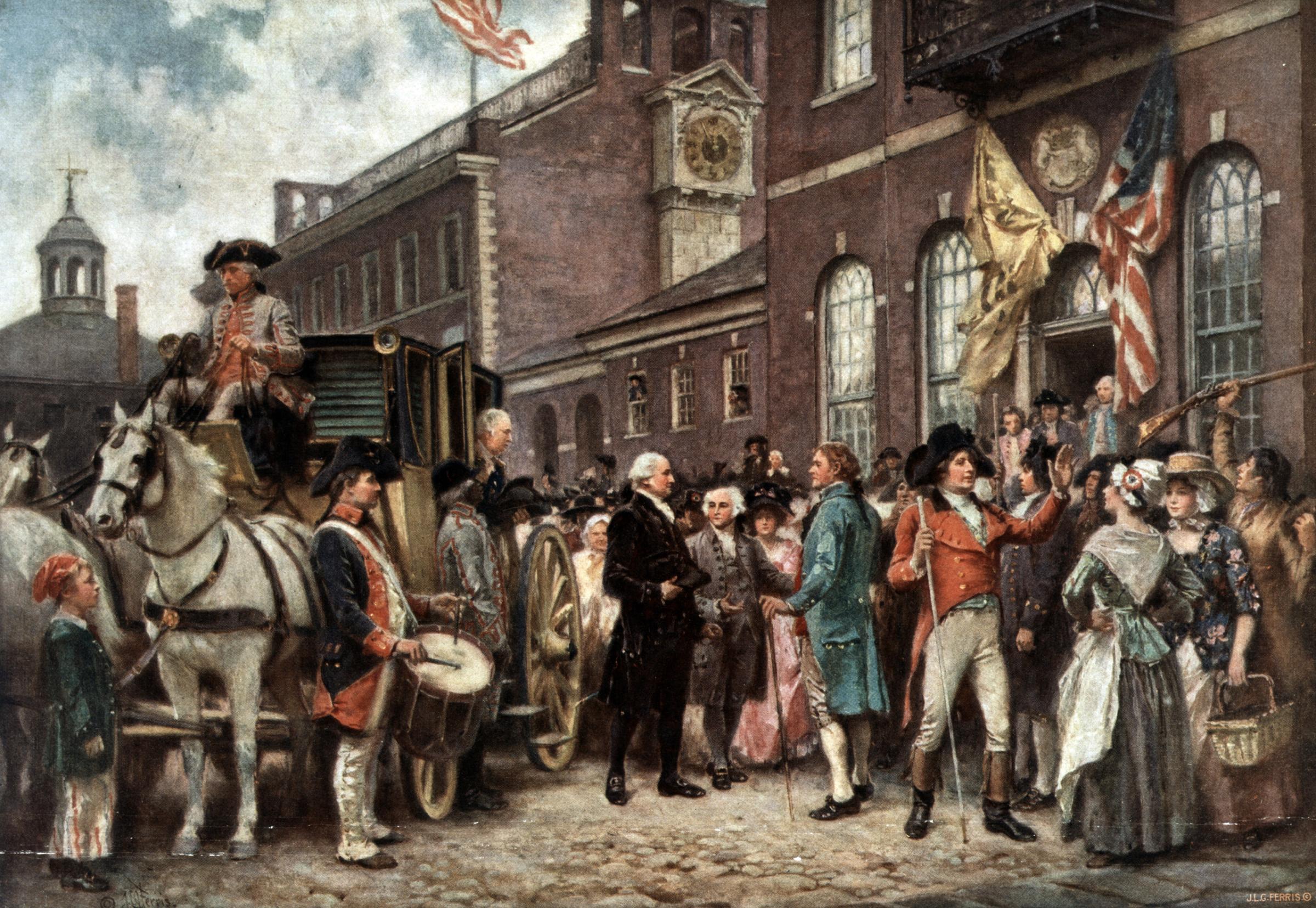 George Washington arriving at Congress Hall in Philadelphia, March 4, 1793 for his second inauguration.